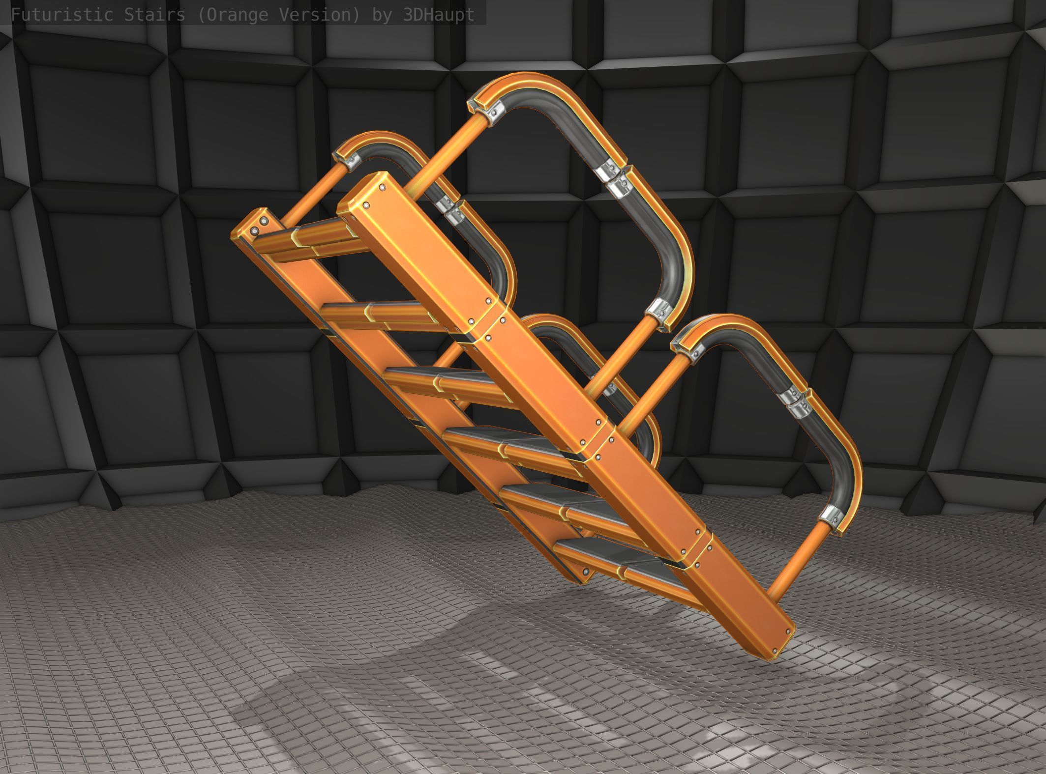 Sci-Fi Stairs - 27- Orange Version Low-poly 3D model_12