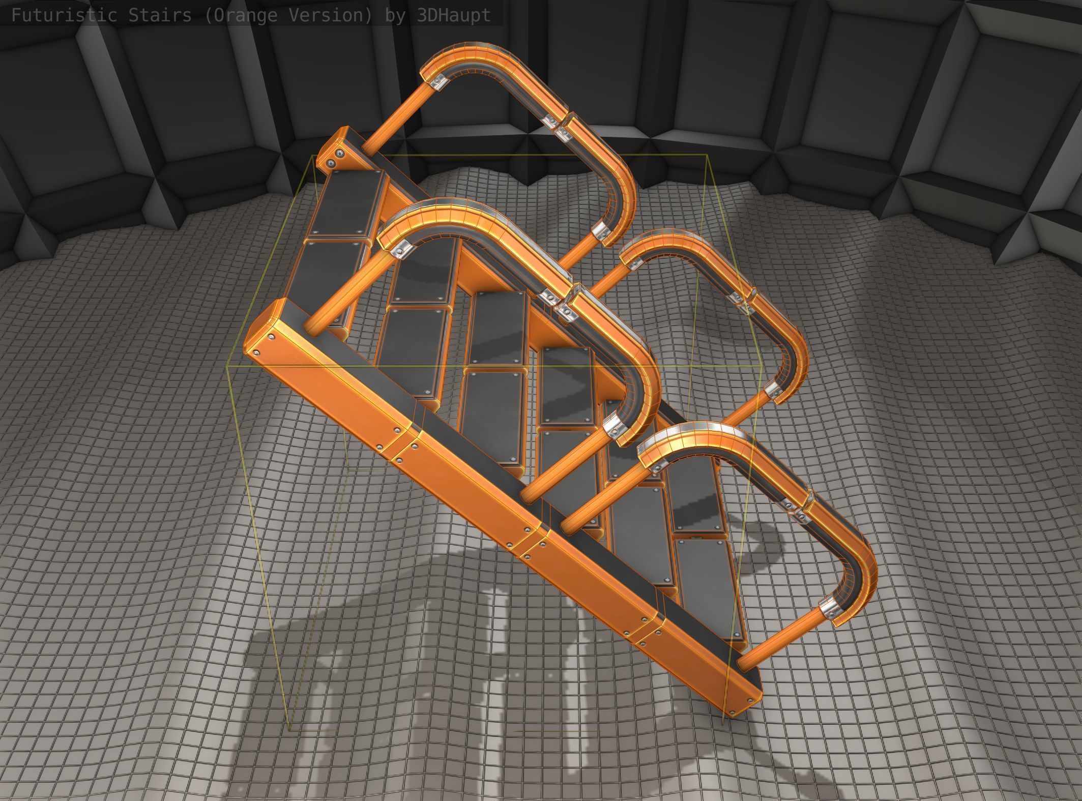 Sci-Fi Stairs - 27- Orange Version Low-poly 3D model_5