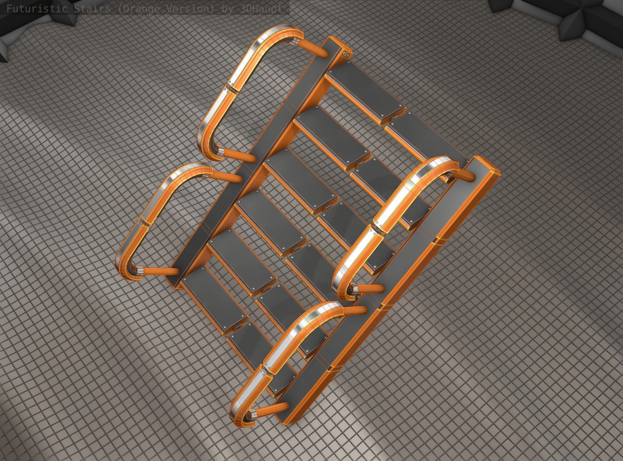 Sci-Fi Stairs - 27- Orange Version Low-poly 3D model_16