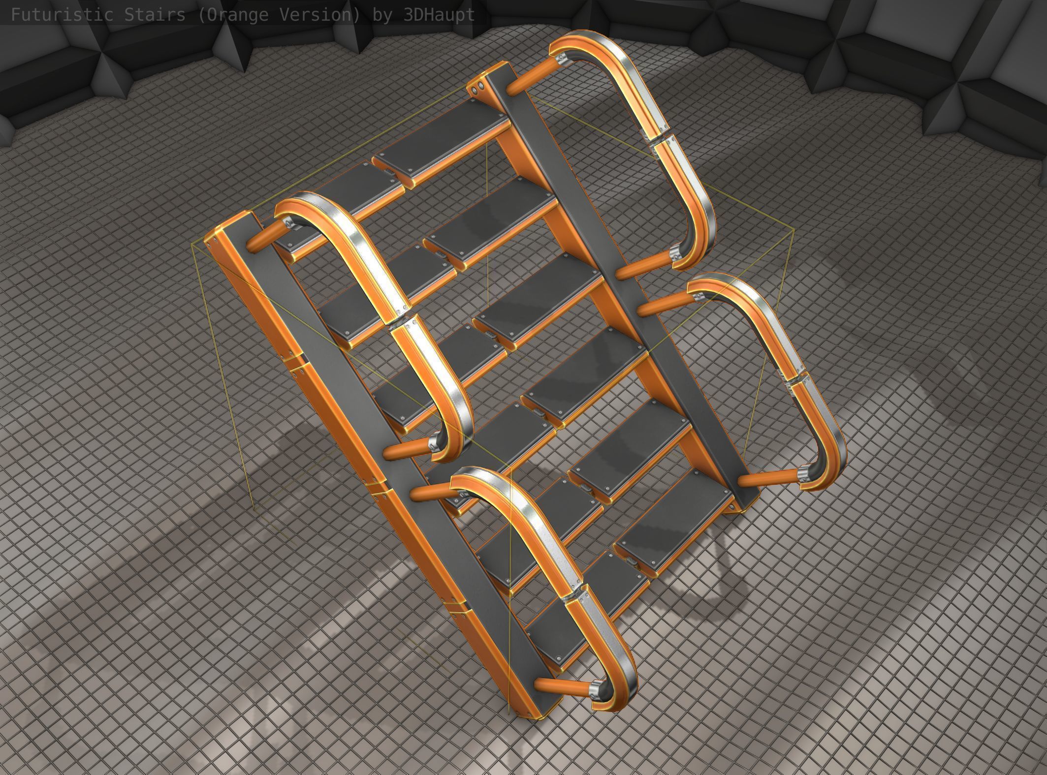 Sci-Fi Stairs - 27- Orange Version Low-poly 3D model_19