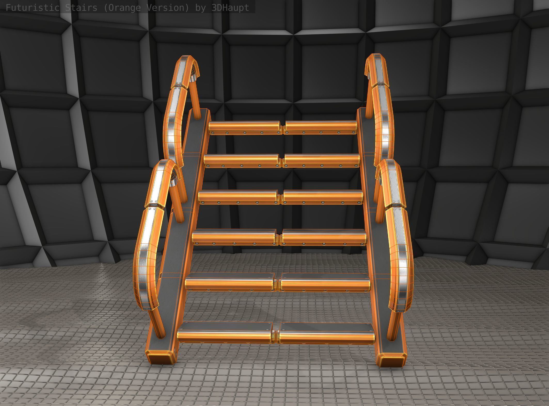 Sci-Fi Stairs - 27- Orange Version Low-poly 3D model_14