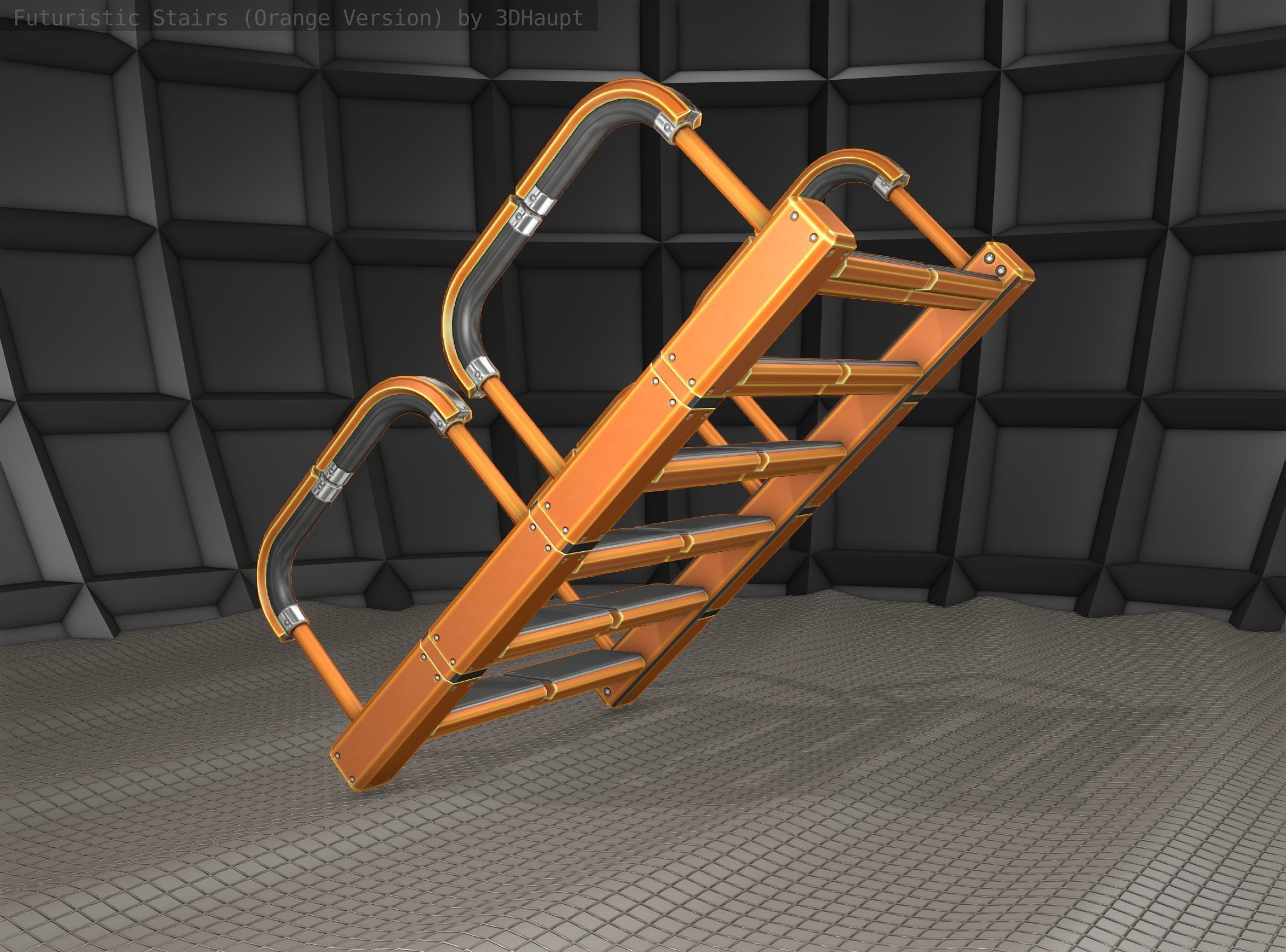 Sci-Fi Stairs - 27- Orange Version Low-poly 3D model_10