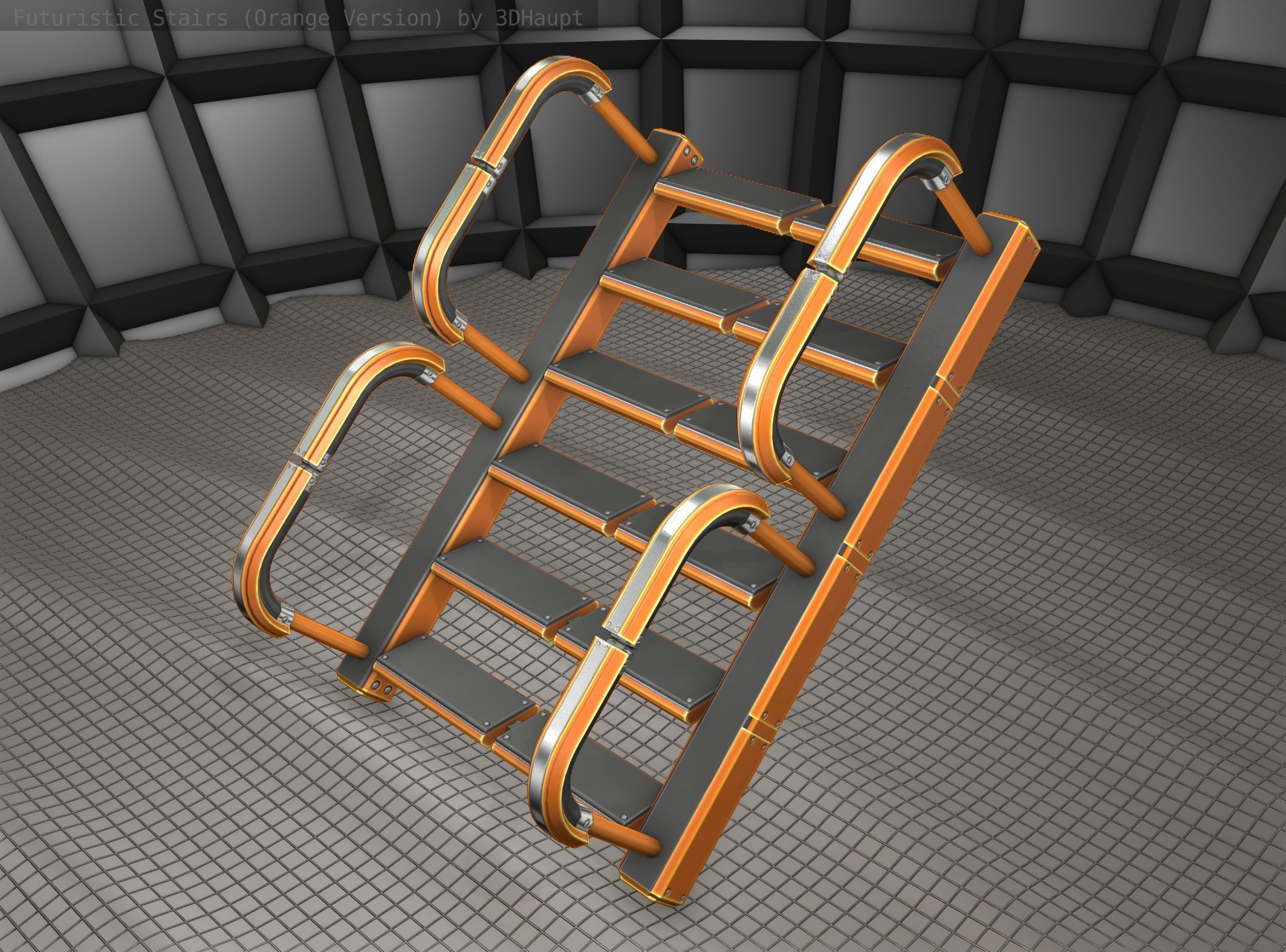 Sci-Fi Stairs - 27- Orange Version Low-poly 3D model_8