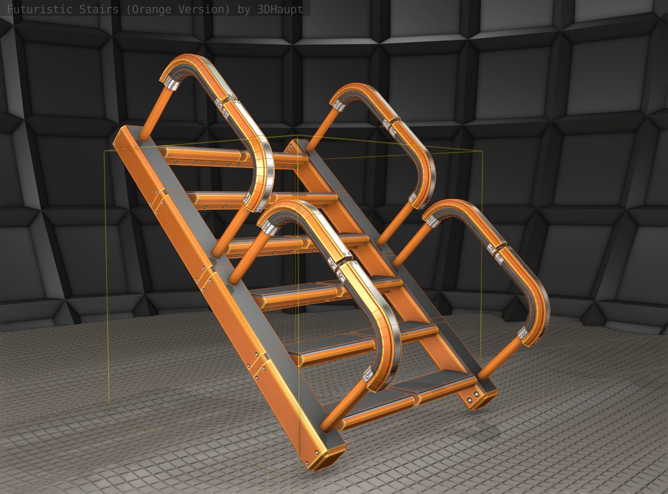 Sci-Fi Stairs - 27- Orange Version Low-poly 3D model_13