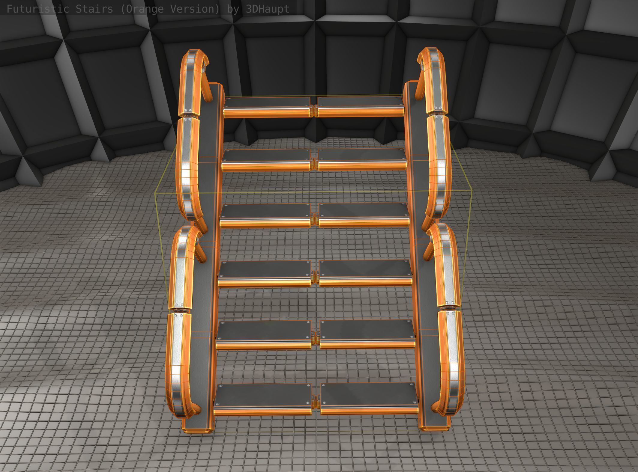 Sci-Fi Stairs - 27- Orange Version Low-poly 3D model_7