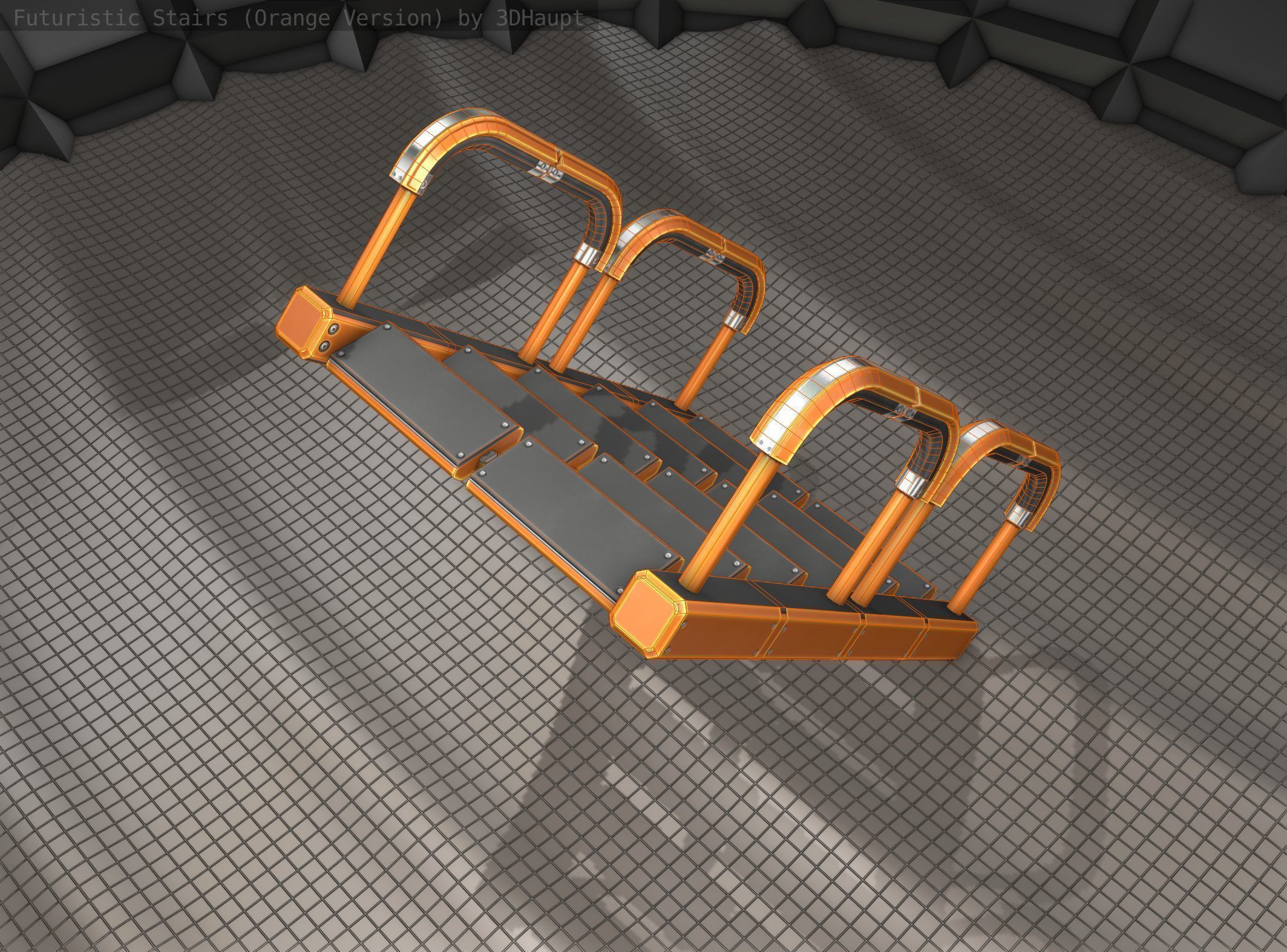 Sci-Fi Stairs - 27- Orange Version Low-poly 3D model_18