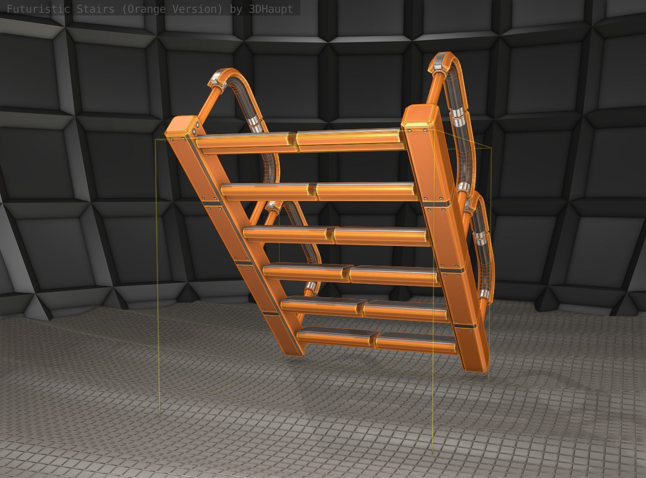 Sci-Fi Stairs - 27- Orange Version Low-poly 3D model_11