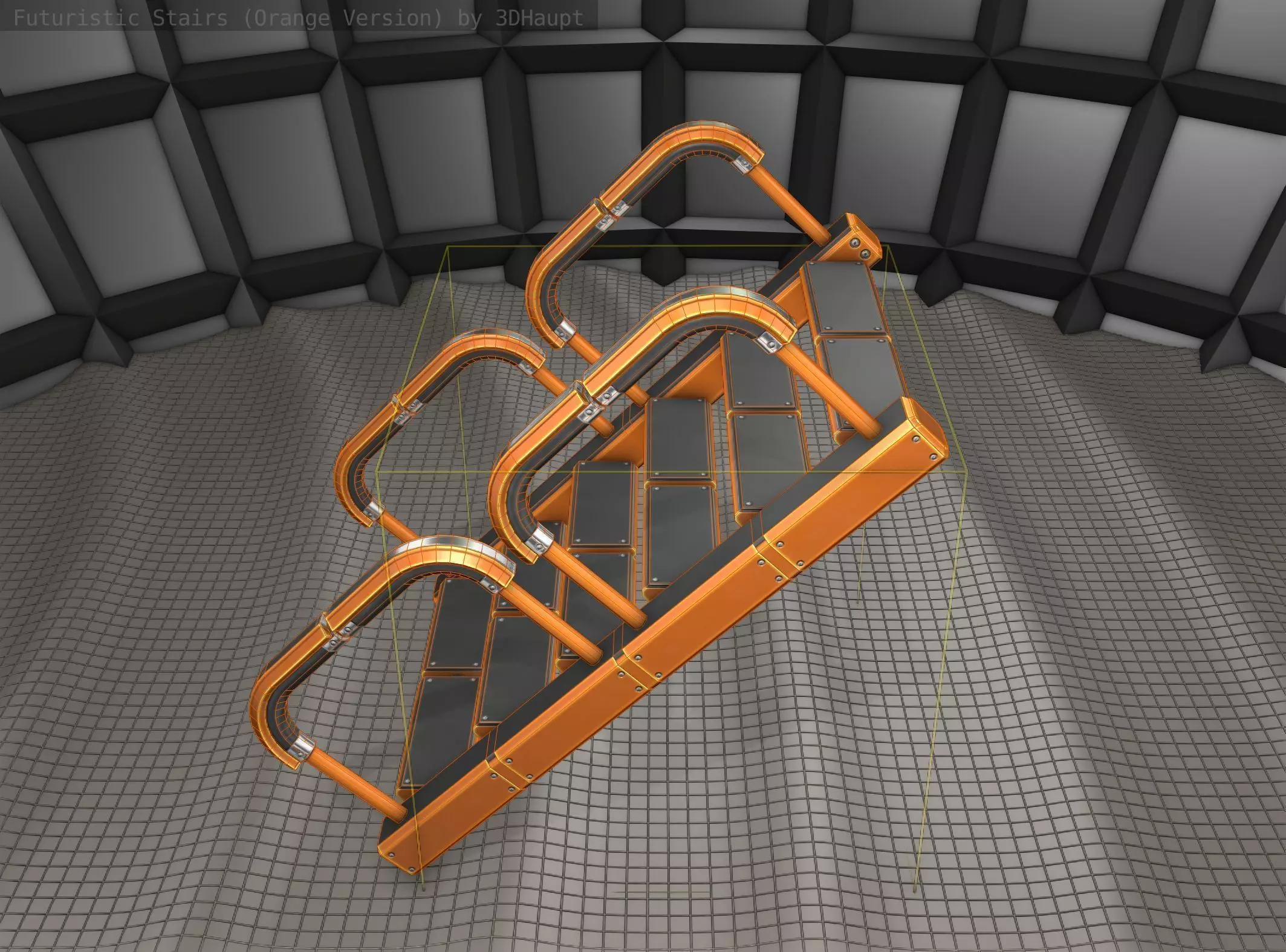 Sci-Fi Stairs - 27- Orange Version Low-poly 3D model_0