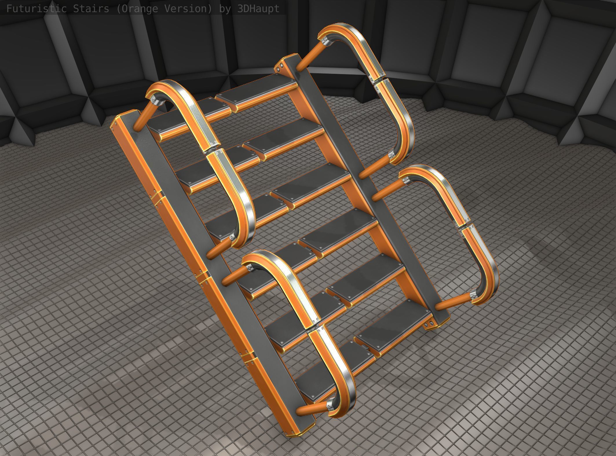 Sci-Fi Stairs - 27- Orange Version Low-poly 3D model_6