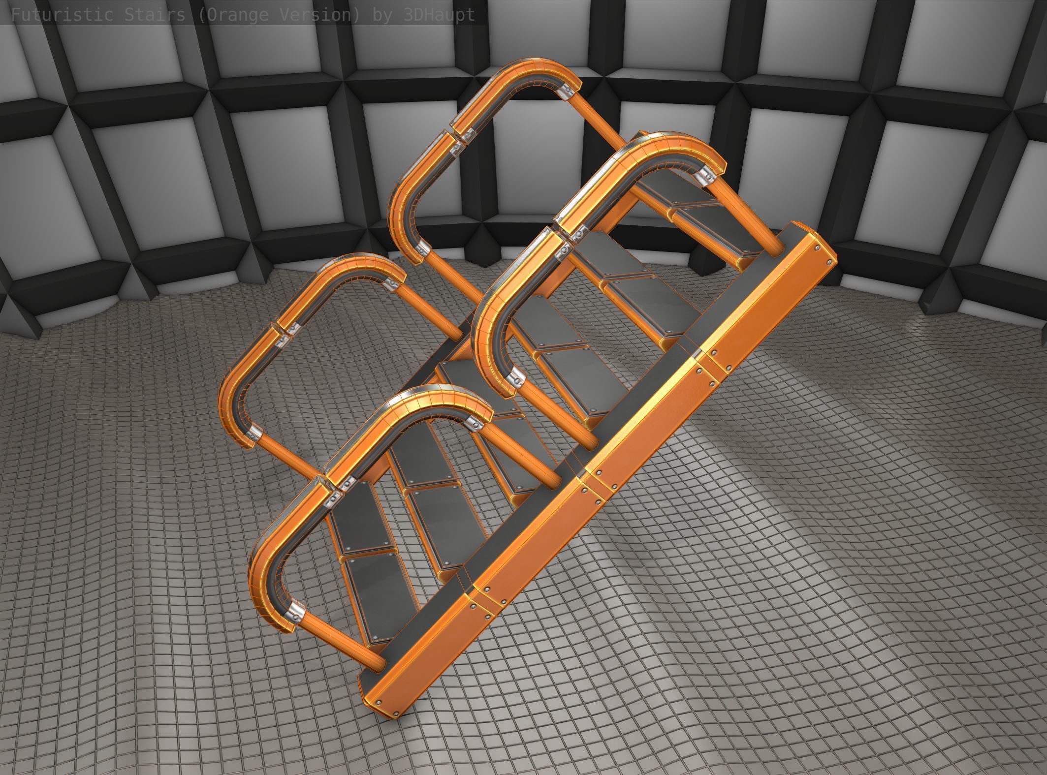 Sci-Fi Stairs - 27- Orange Version Low-poly 3D model_24