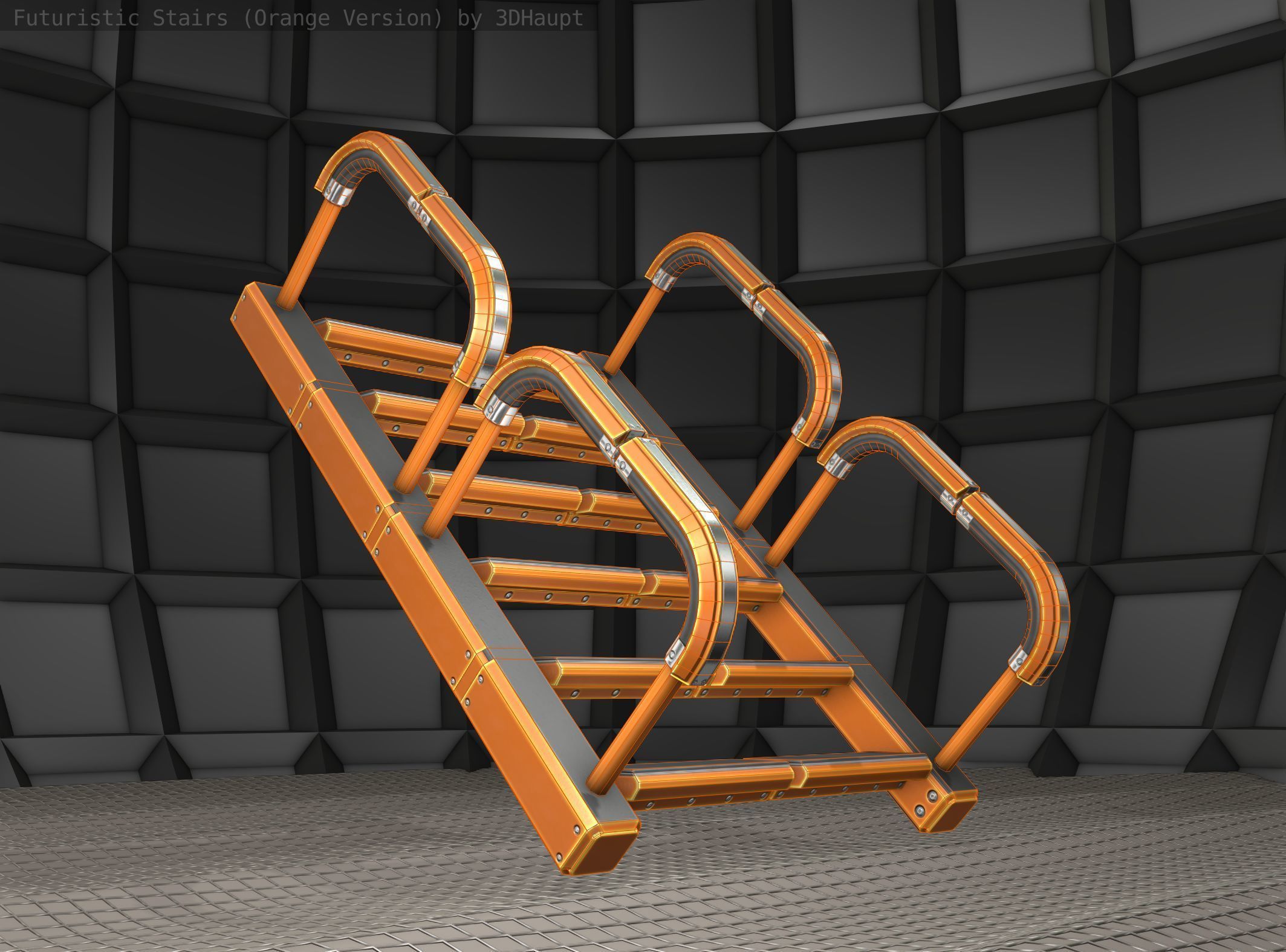 Sci-Fi Stairs - 27- Orange Version Low-poly 3D model_22