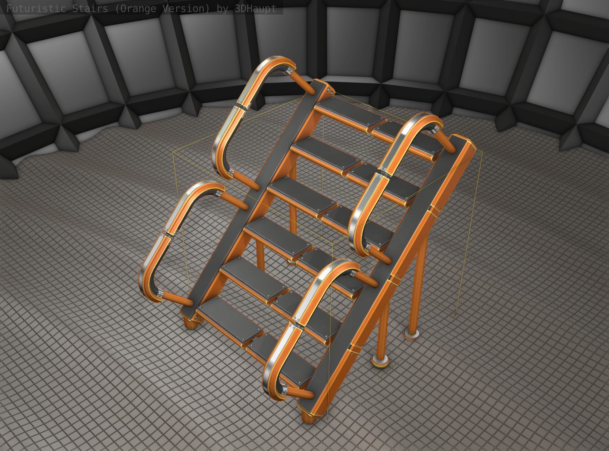 Sci-Fi Stairs - 27- Orange Version Low-poly 3D model_25