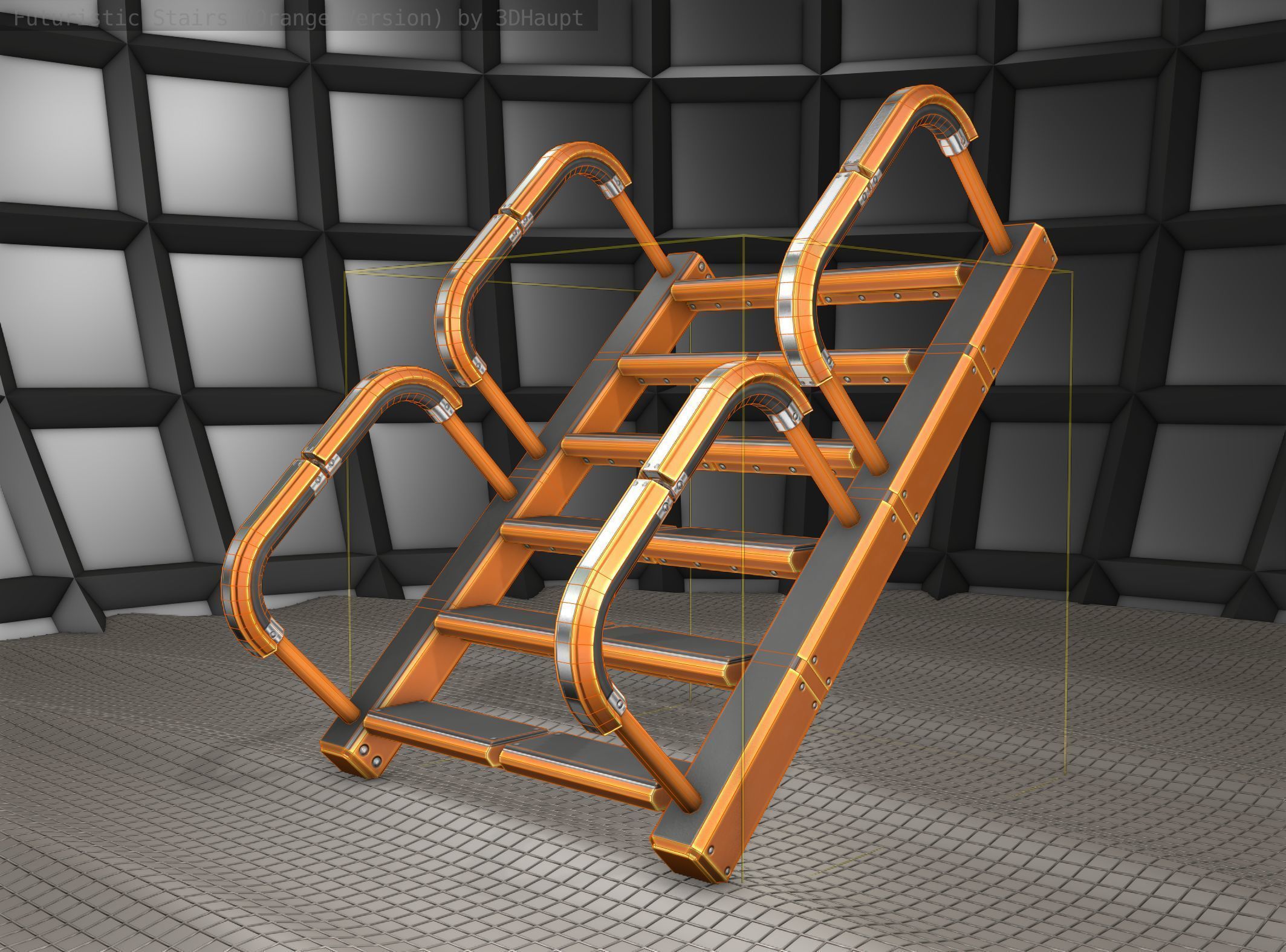Sci-Fi Stairs - 27- Orange Version Low-poly 3D model_9