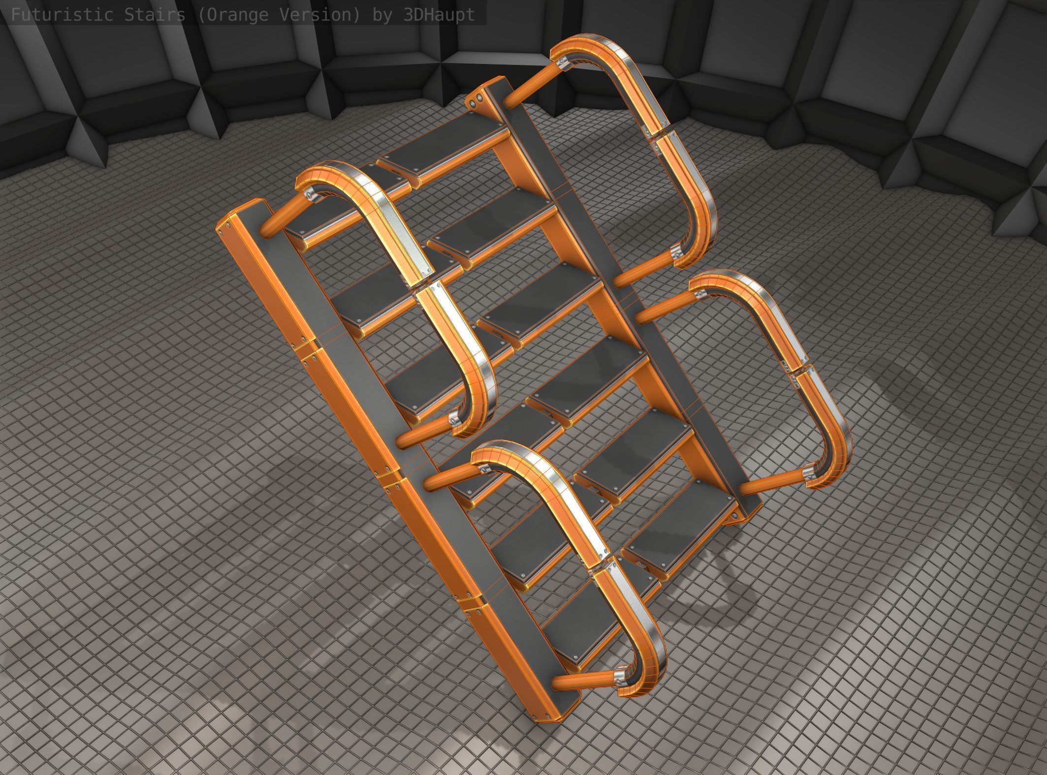 Sci-Fi Stairs - 27- Orange Version Low-poly 3D model_20