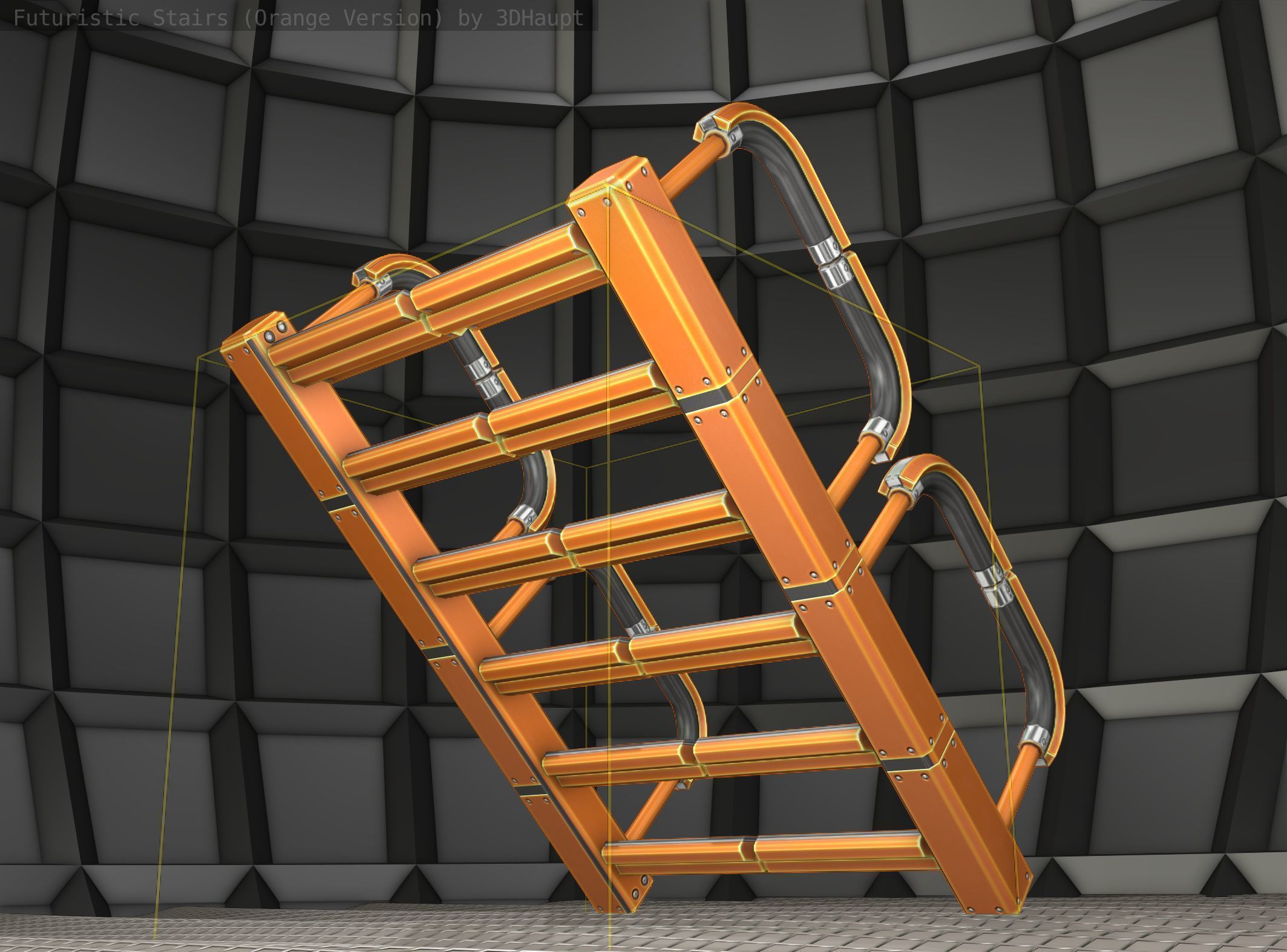 Sci-Fi Stairs - 27- Orange Version Low-poly 3D model_21