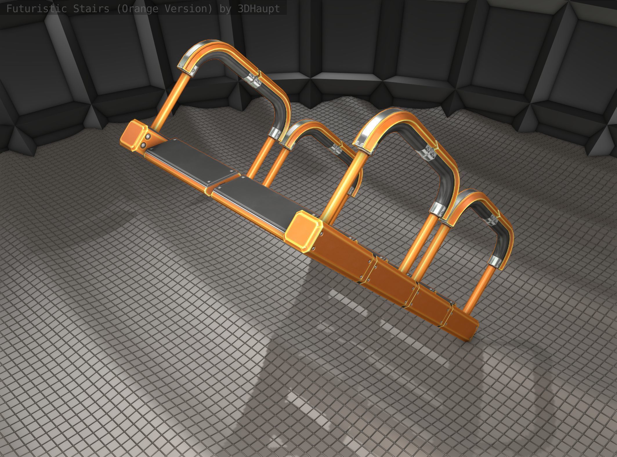 Sci-Fi Stairs - 27- Orange Version Low-poly 3D model_4