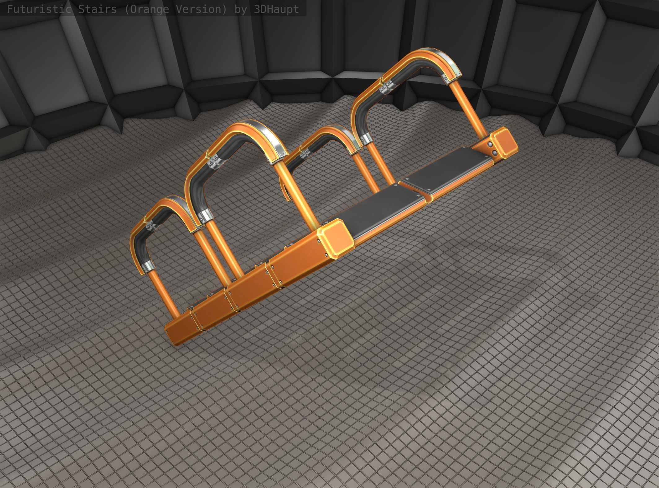 Sci-Fi Stairs - 27- Orange Version Low-poly 3D model_2