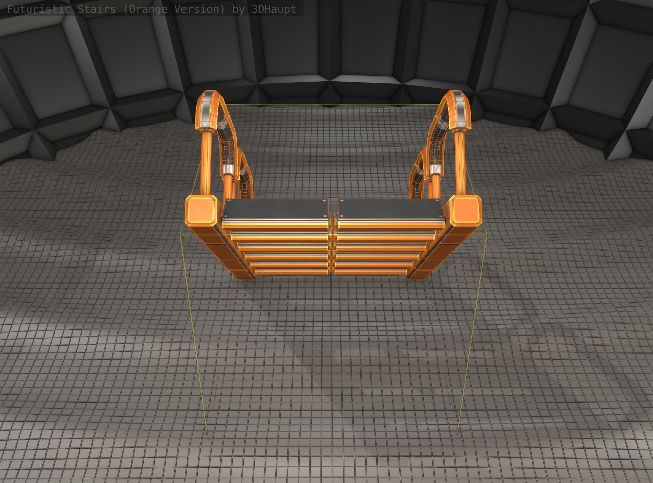 Sci-Fi Stairs - 27- Orange Version Low-poly 3D model_3