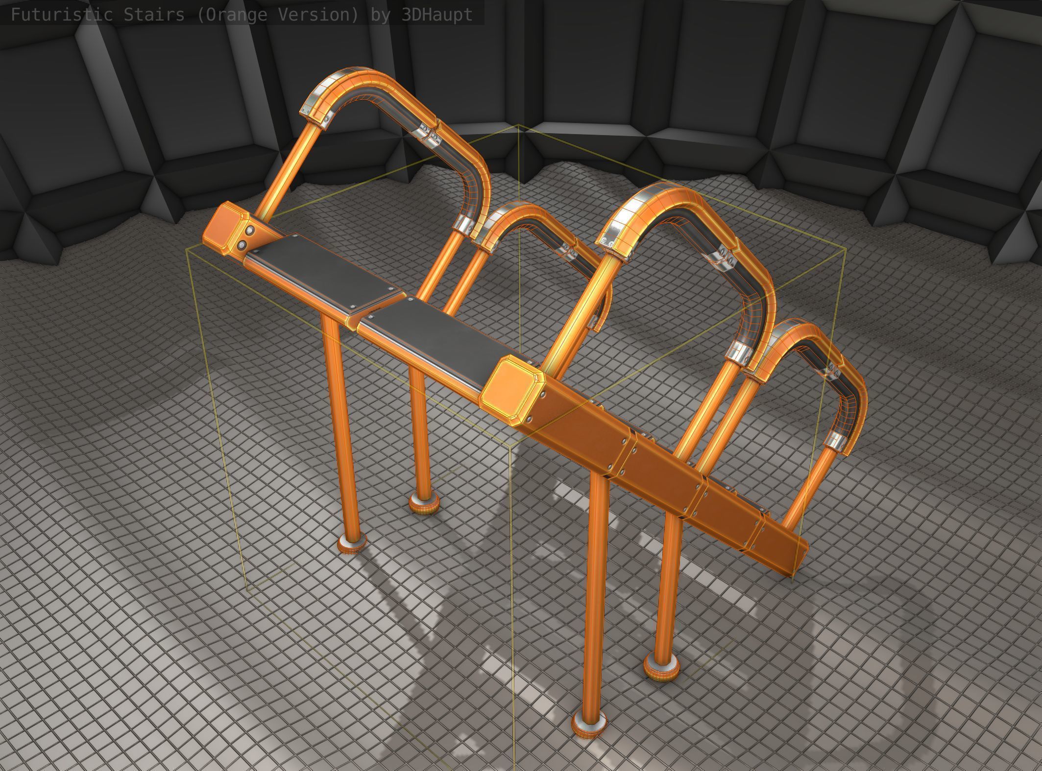 Sci-Fi Stairs - 28- Orange Version Low-poly 3D model_5