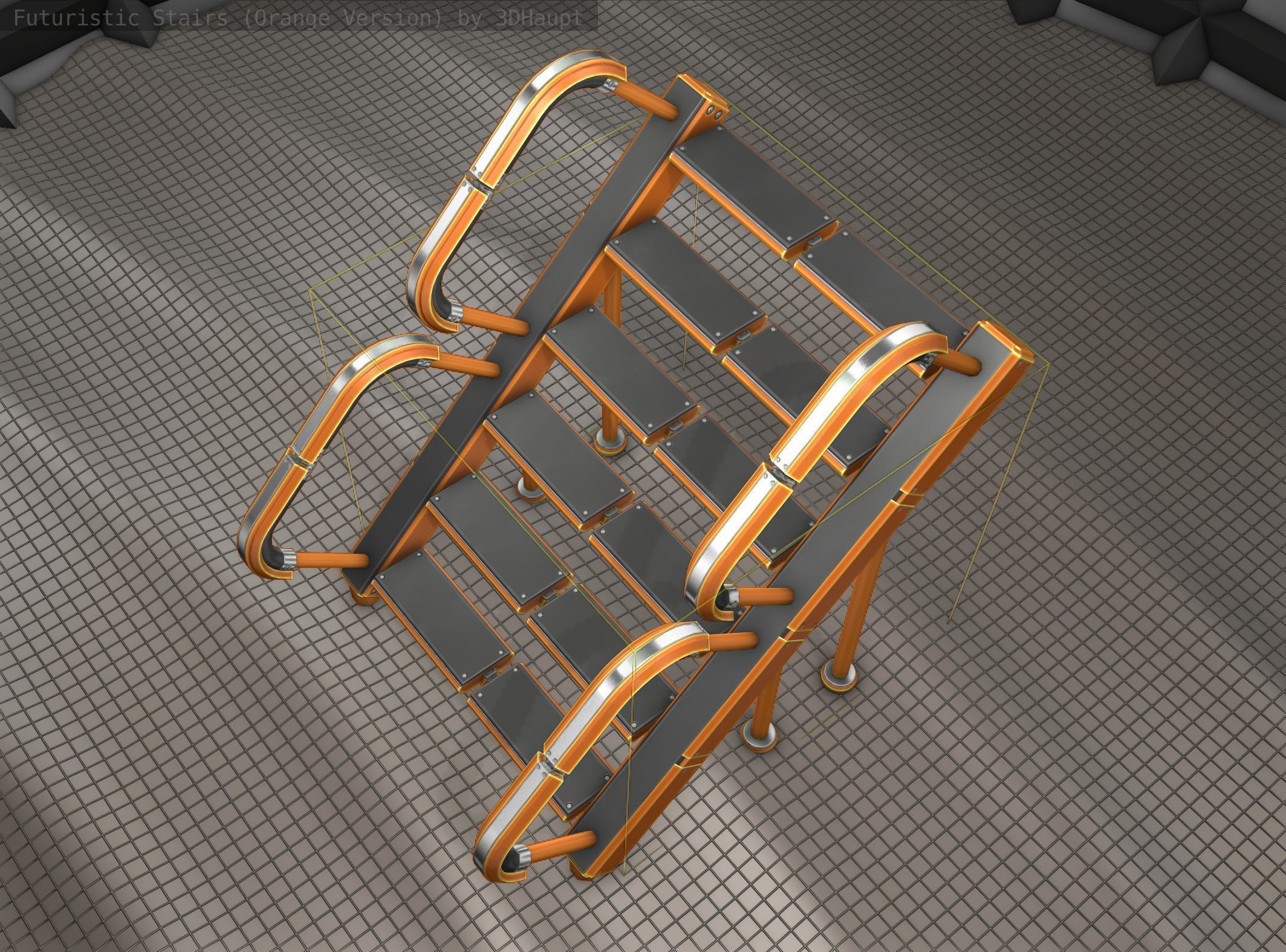 Sci-Fi Stairs - 28- Orange Version Low-poly 3D model_16