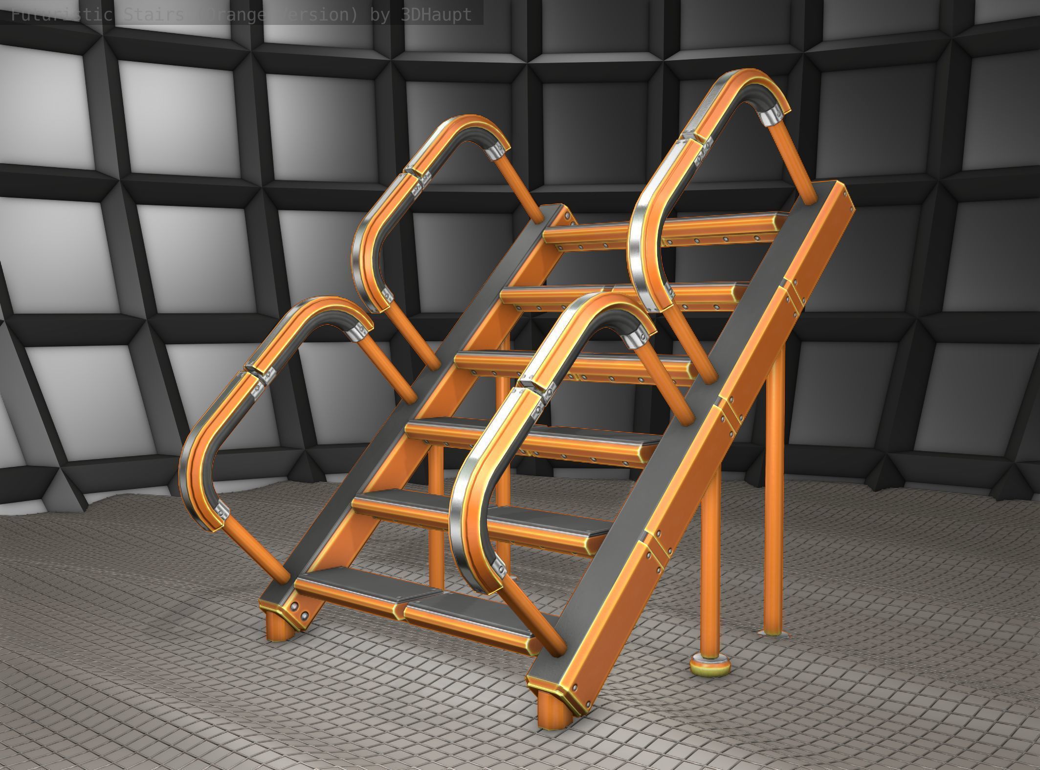 Sci-Fi Stairs - 28- Orange Version Low-poly 3D model_9