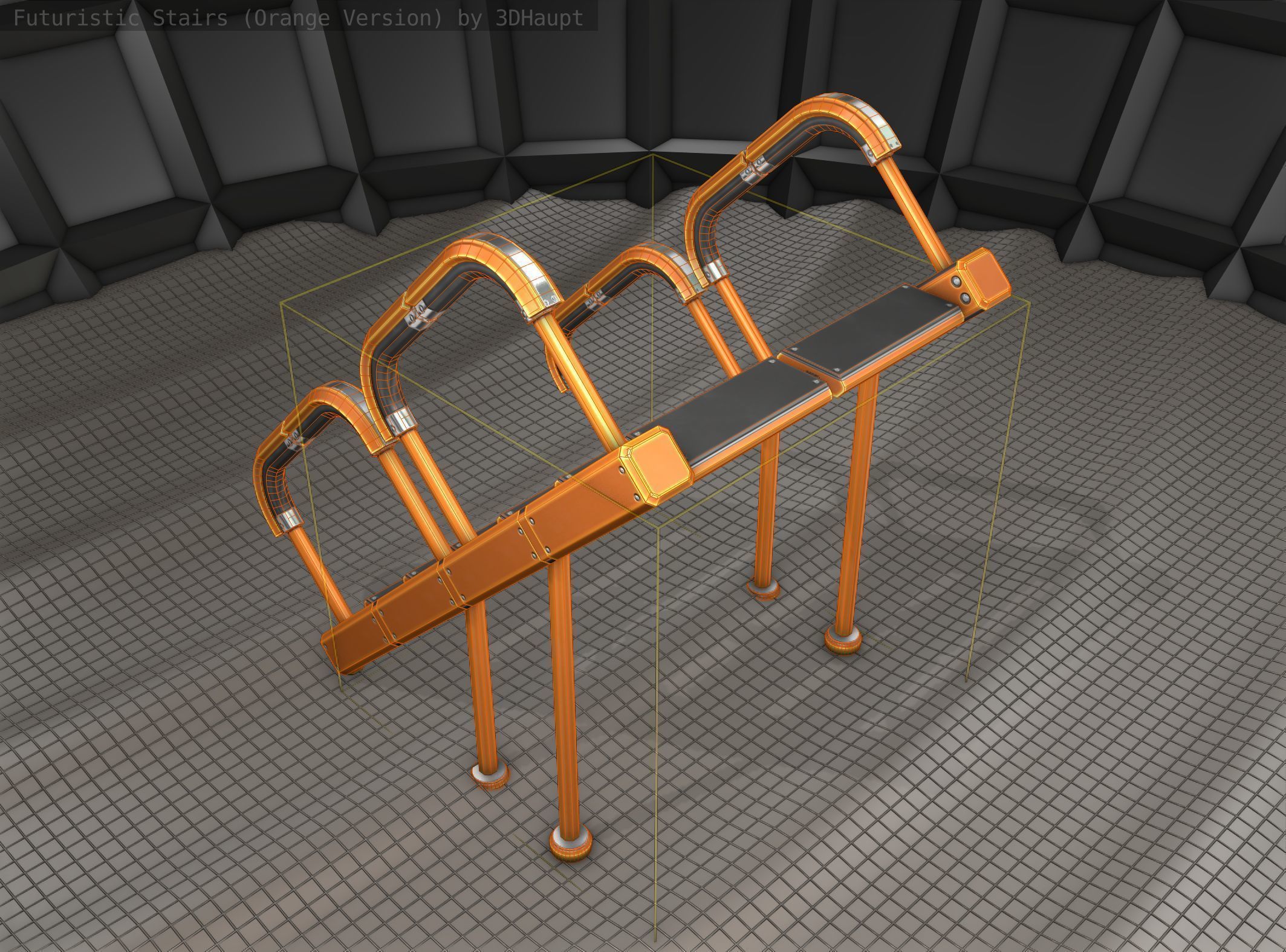 Sci-Fi Stairs - 28- Orange Version Low-poly 3D model_3