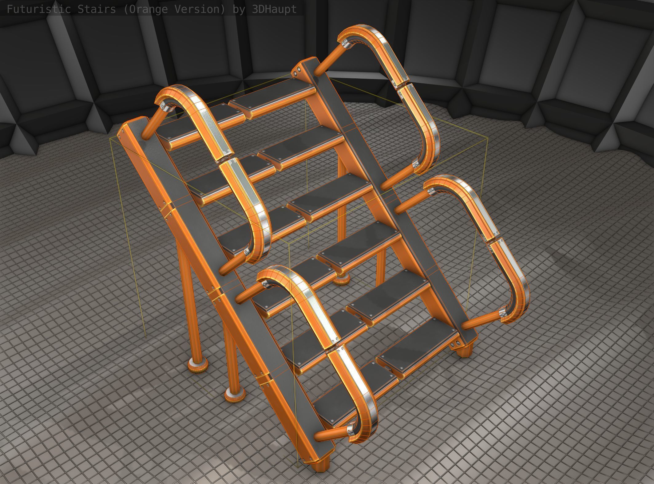 Sci-Fi Stairs - 28- Orange Version Low-poly 3D model_7