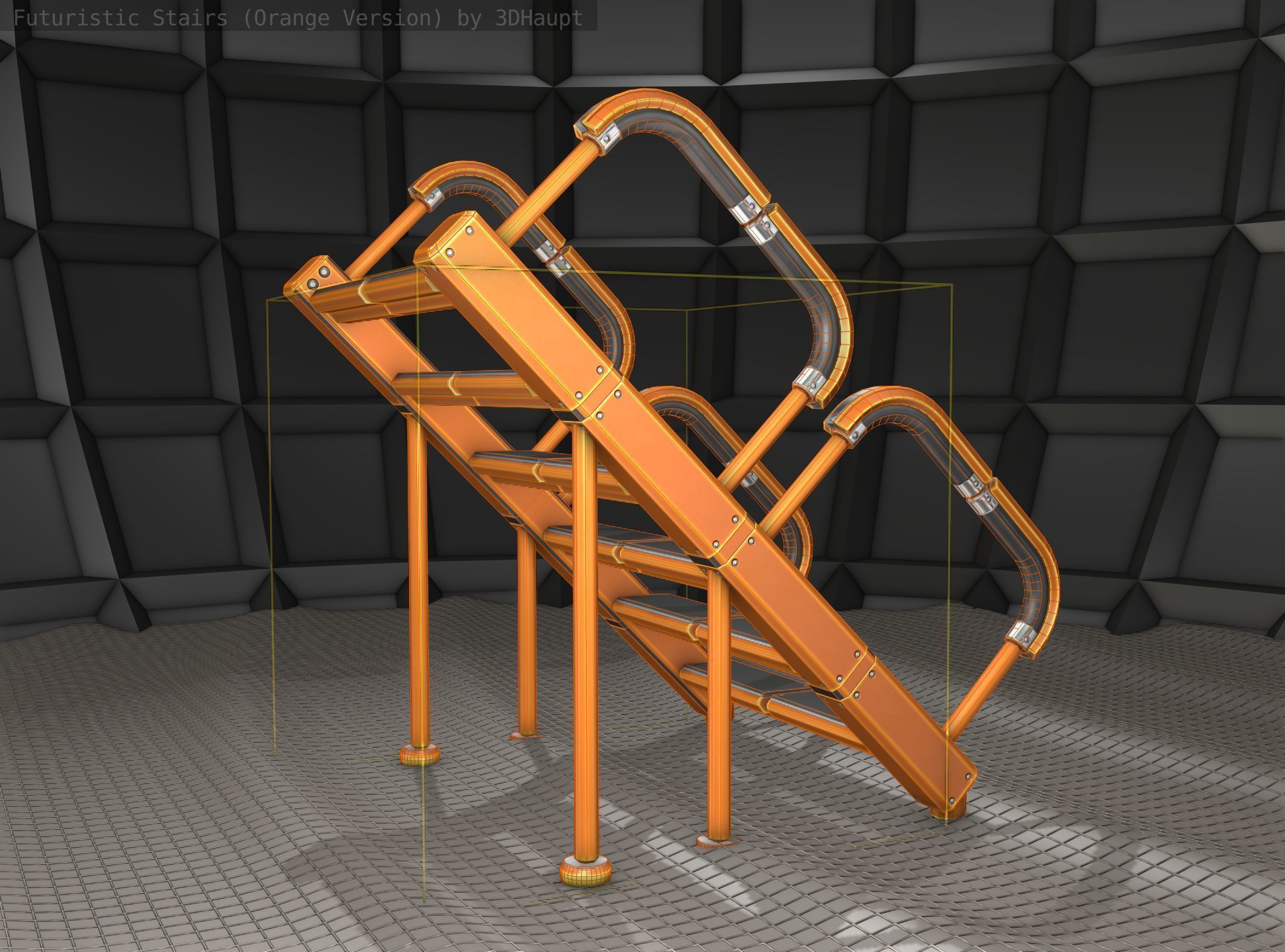 Sci-Fi Stairs - 28- Orange Version Low-poly 3D model_12