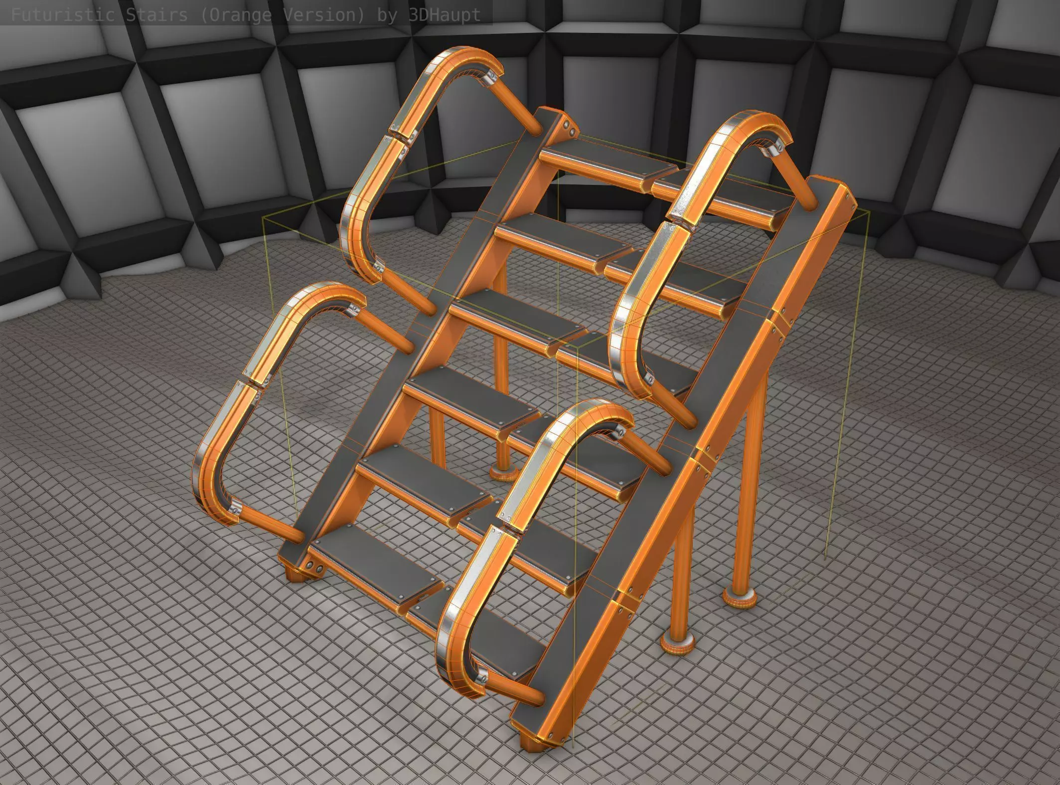 Sci-Fi Stairs - 28- Orange Version Low-poly 3D model_0