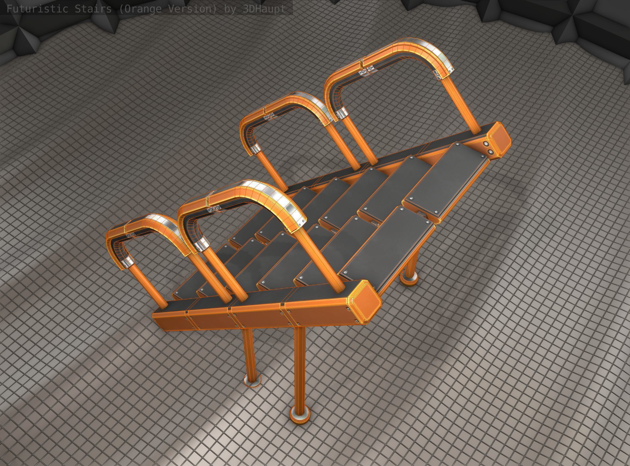 Sci-Fi Stairs - 28- Orange Version Low-poly 3D model_17