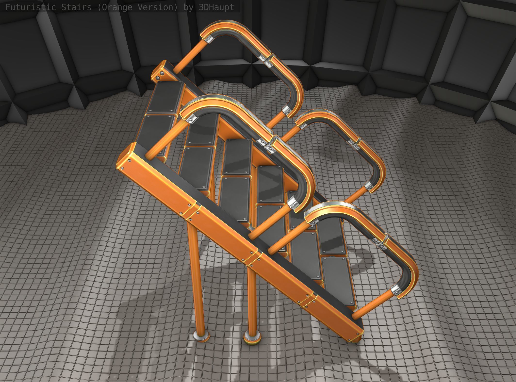 Sci-Fi Stairs - 28- Orange Version Low-poly 3D model_6