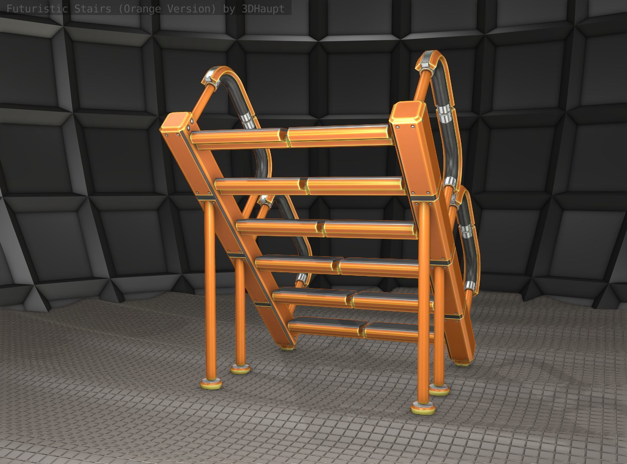 Sci-Fi Stairs - 28- Orange Version Low-poly 3D model_11