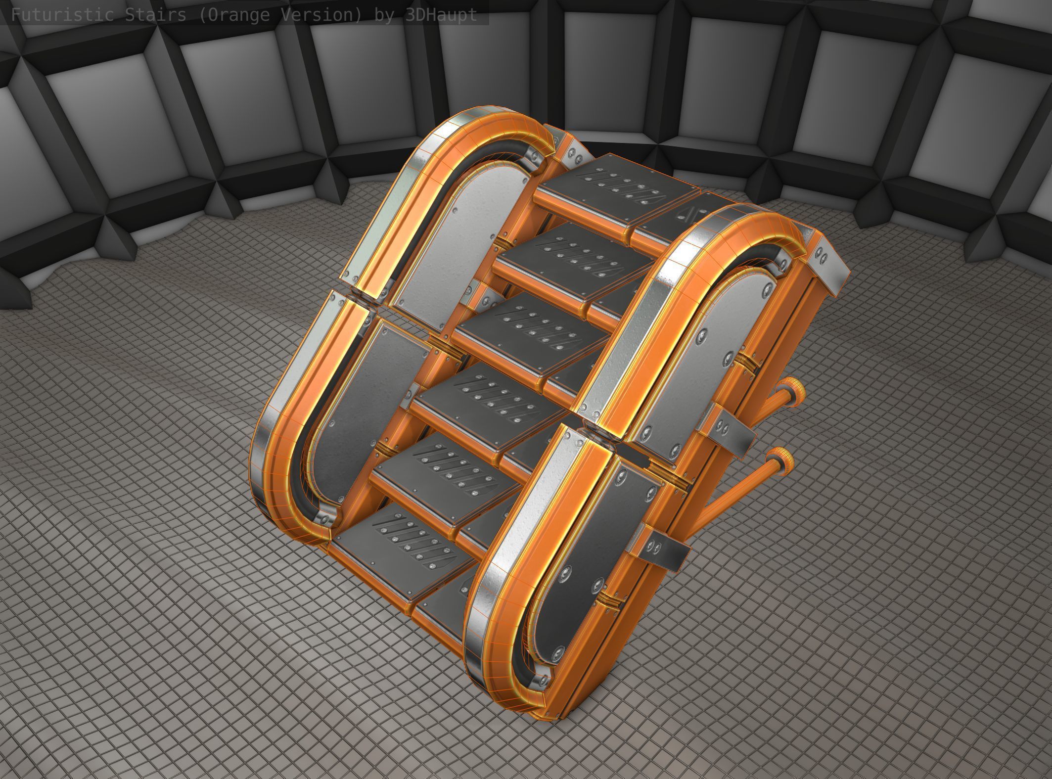 Sci-Fi Stairs - 28- Orange Version Low-poly 3D model_25