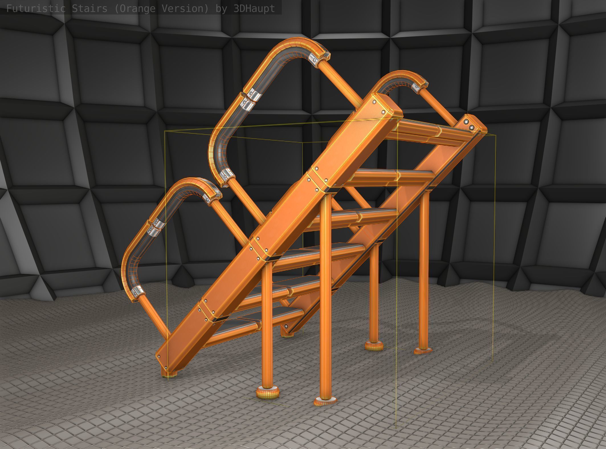 Sci-Fi Stairs - 28- Orange Version Low-poly 3D model_10