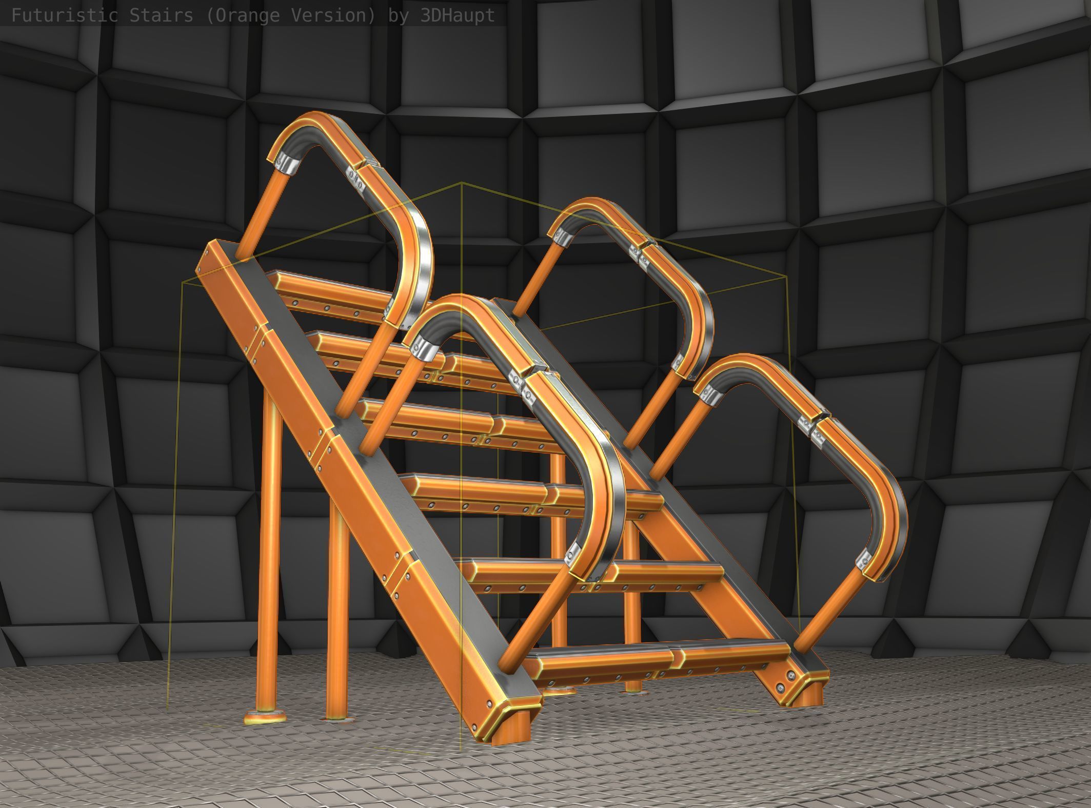 Sci-Fi Stairs - 28- Orange Version Low-poly 3D model_22