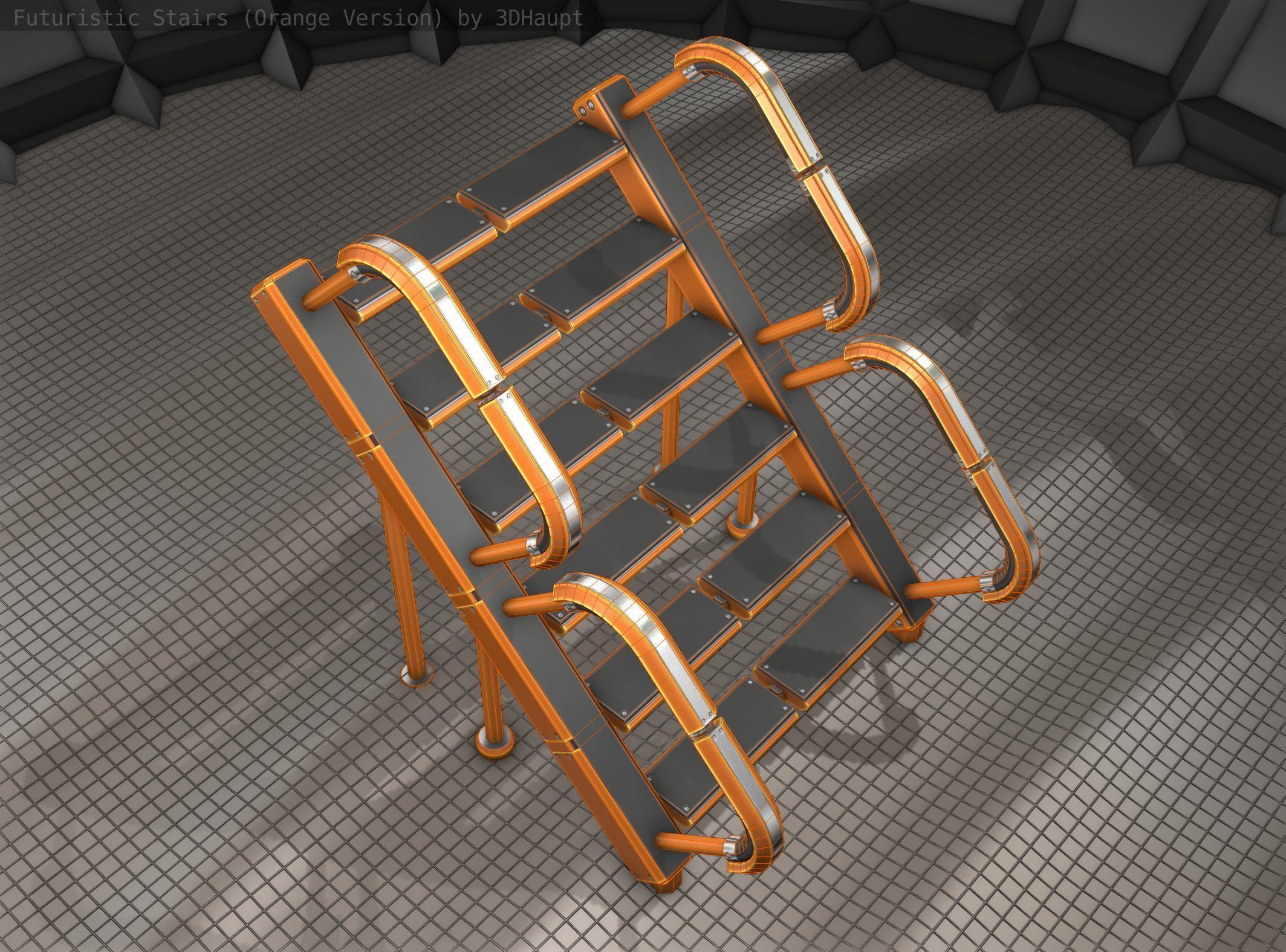 Sci-Fi Stairs - 28- Orange Version Low-poly 3D model_19