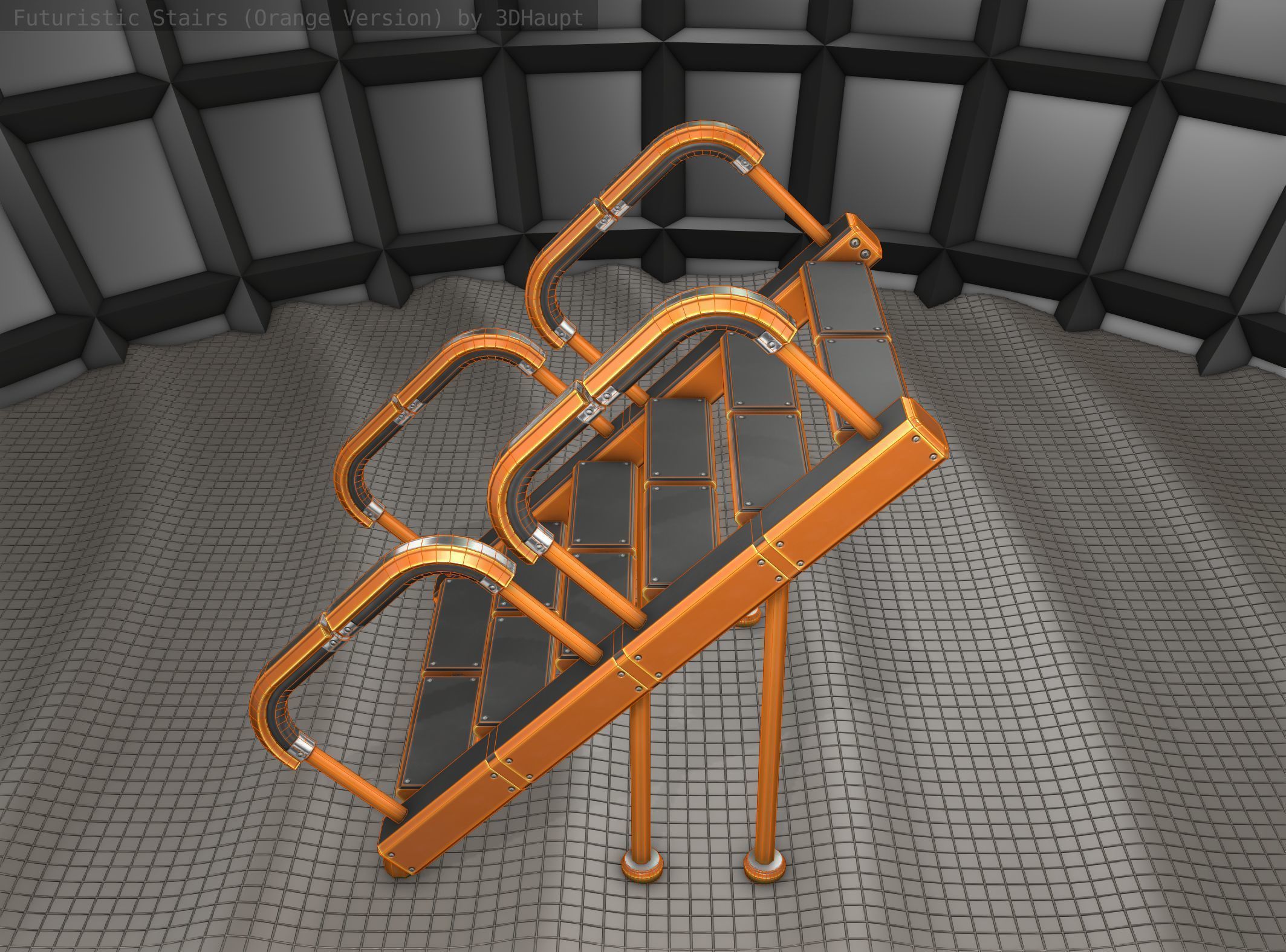 Sci-Fi Stairs - 28- Orange Version Low-poly 3D model_2