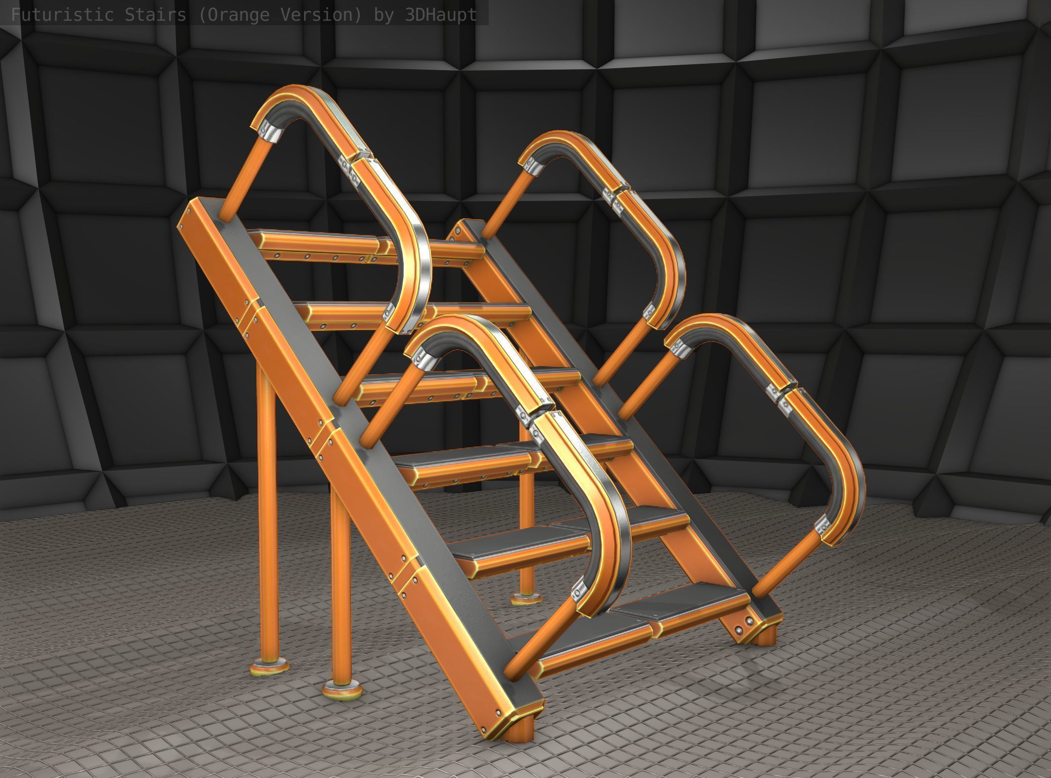 Sci-Fi Stairs - 28- Orange Version Low-poly 3D model_13