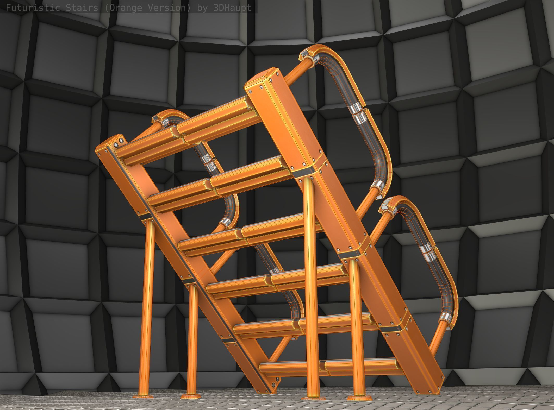Sci-Fi Stairs - 28- Orange Version Low-poly 3D model_21