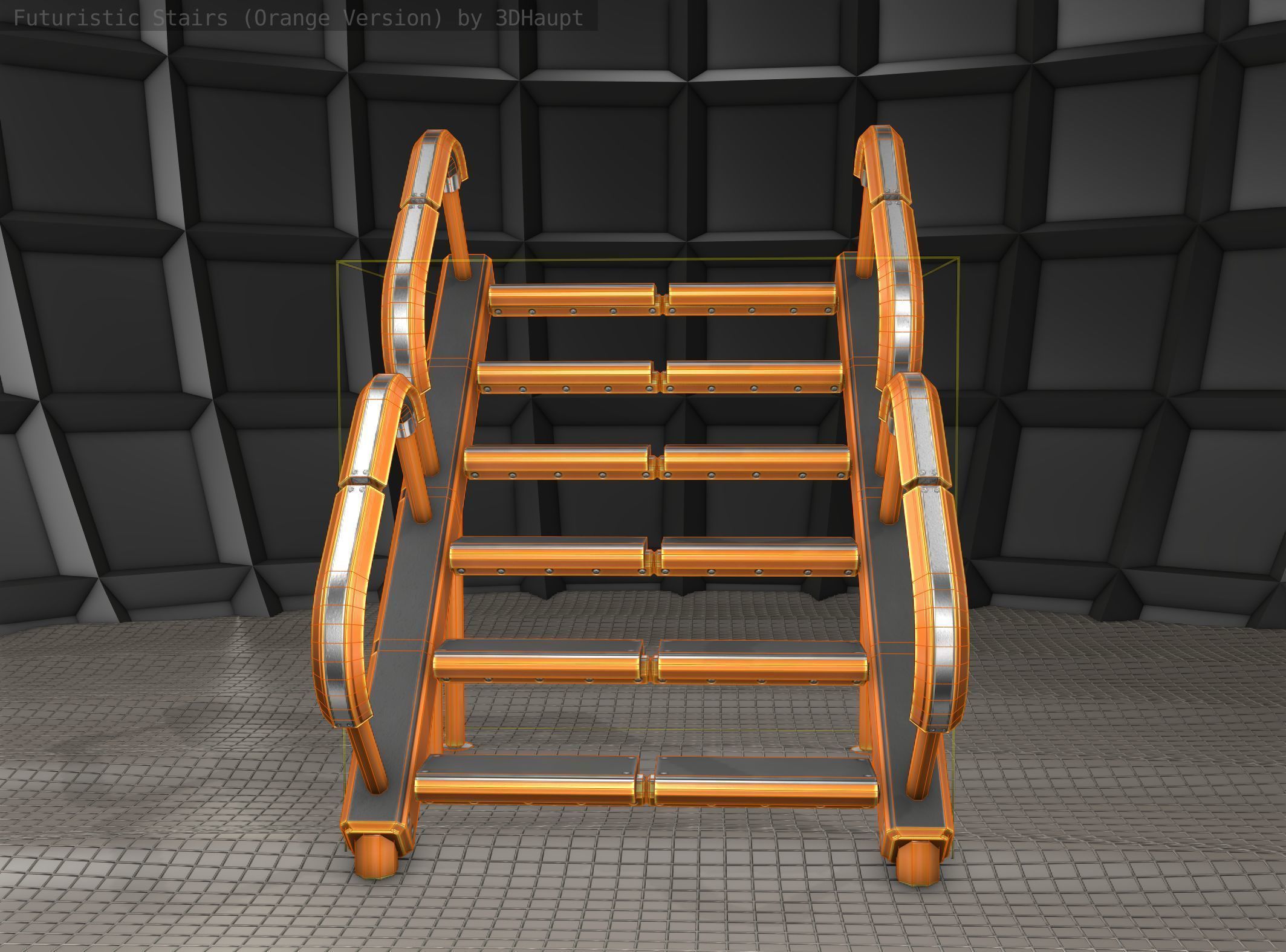 Sci-Fi Stairs - 28- Orange Version Low-poly 3D model_14