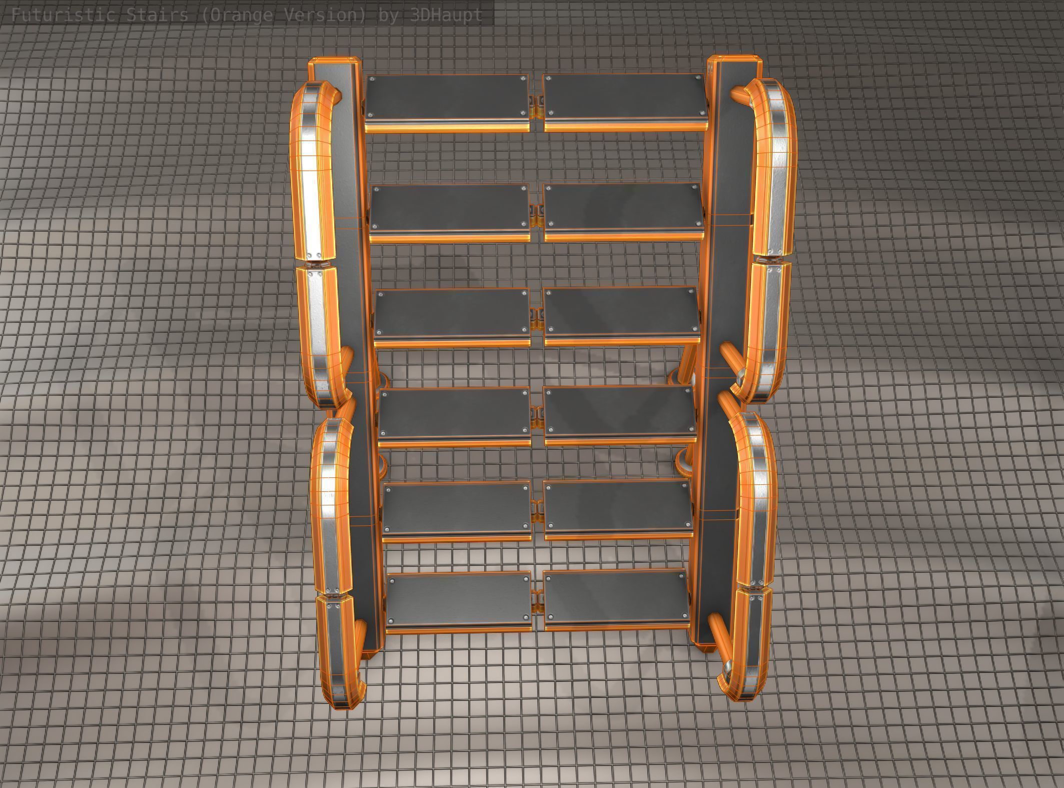 Sci-Fi Stairs - 28- Orange Version Low-poly 3D model_15