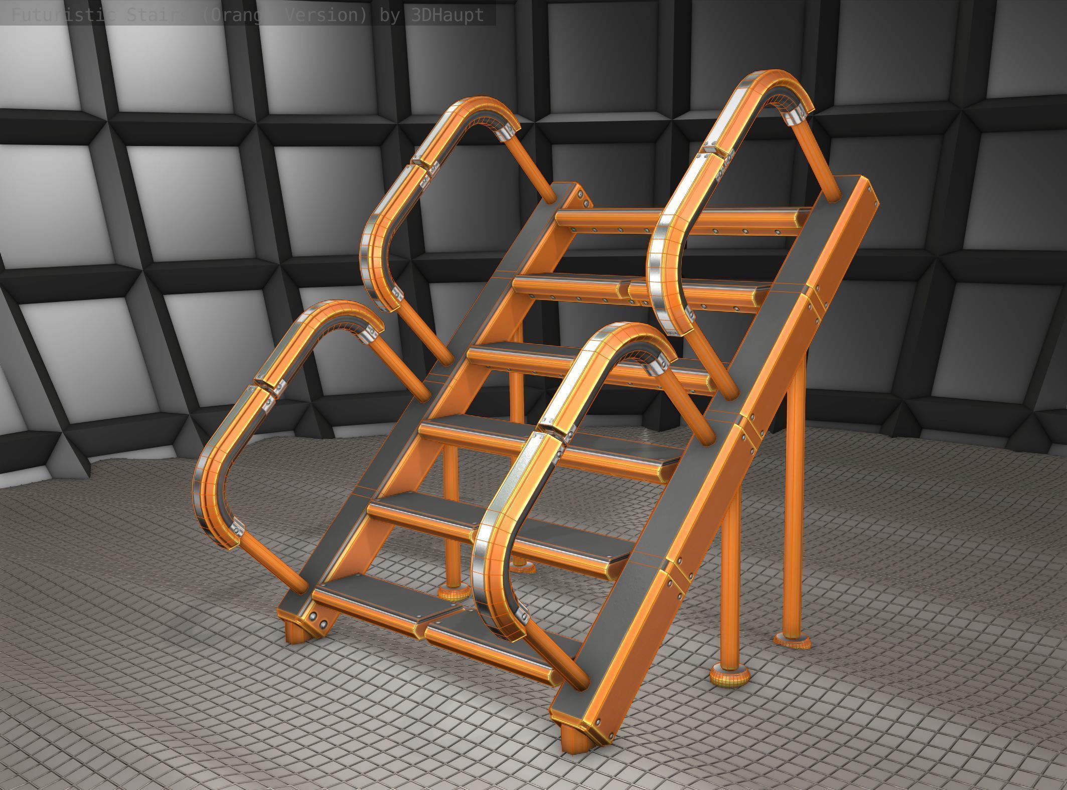 Sci-Fi Stairs - 28- Orange Version Low-poly 3D model_23