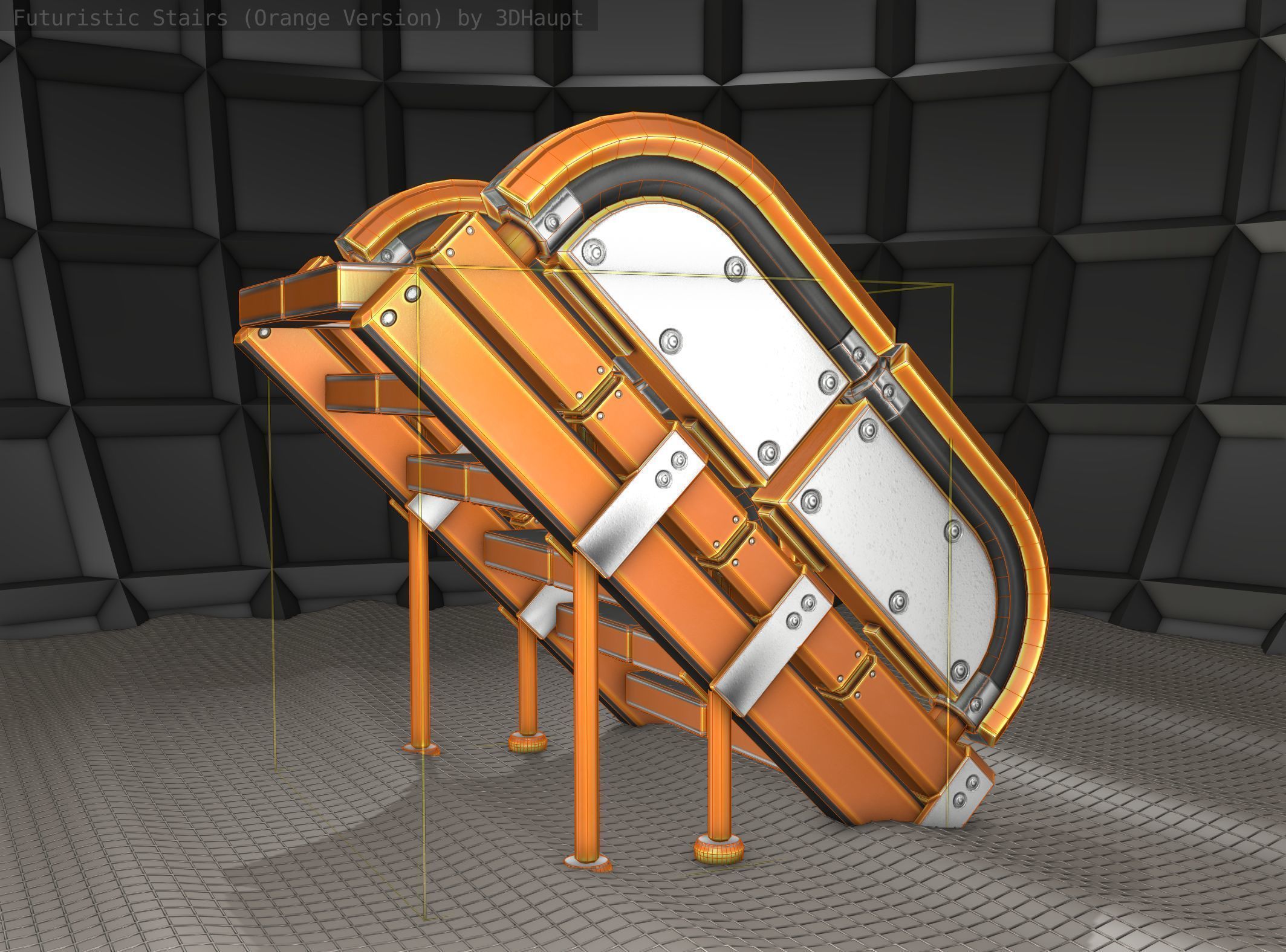 Sci-Fi Stairs - 32- Orange Version Low-poly 3D model_13