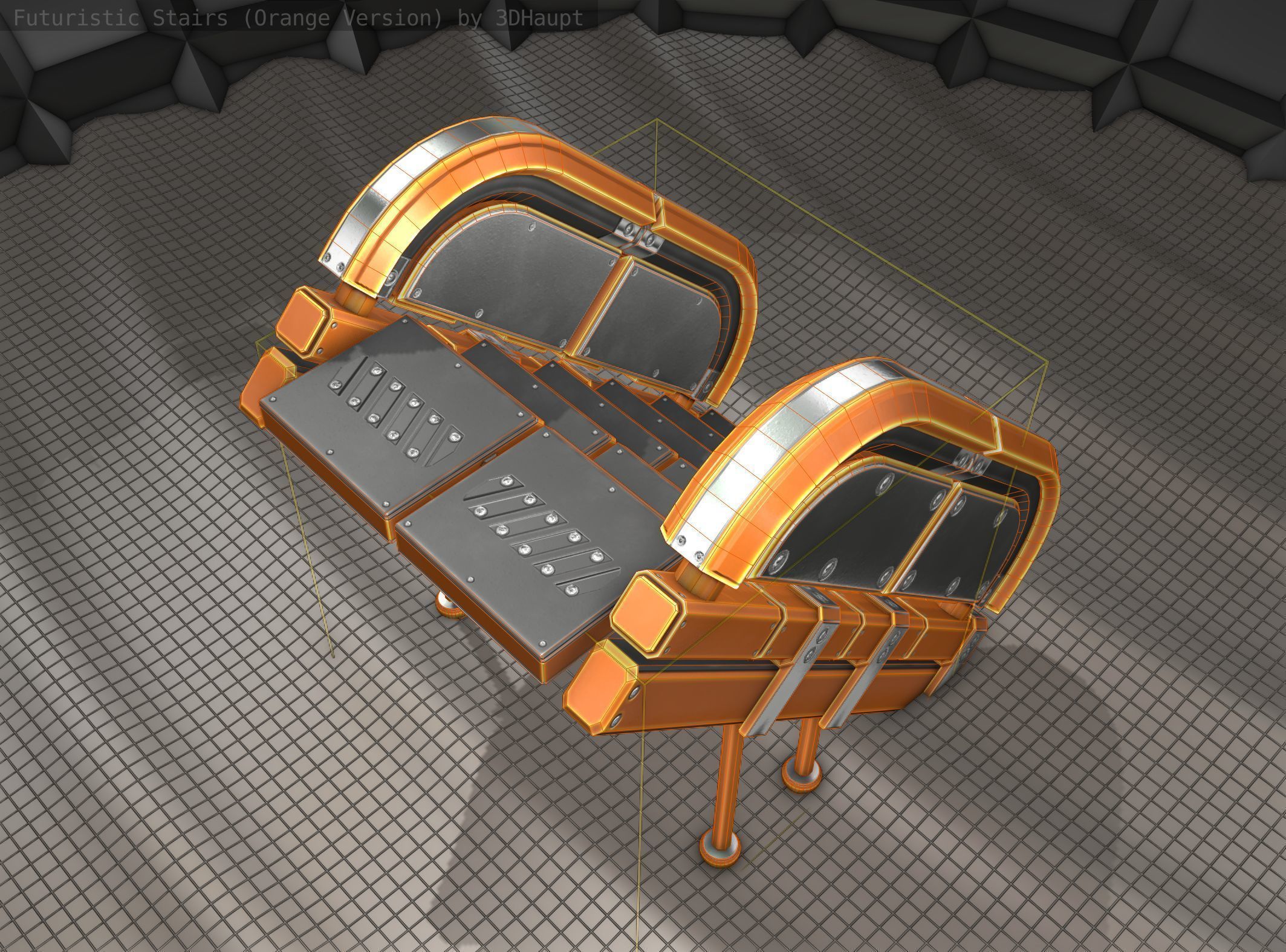 Sci-Fi Stairs - 32- Orange Version Low-poly 3D model_18