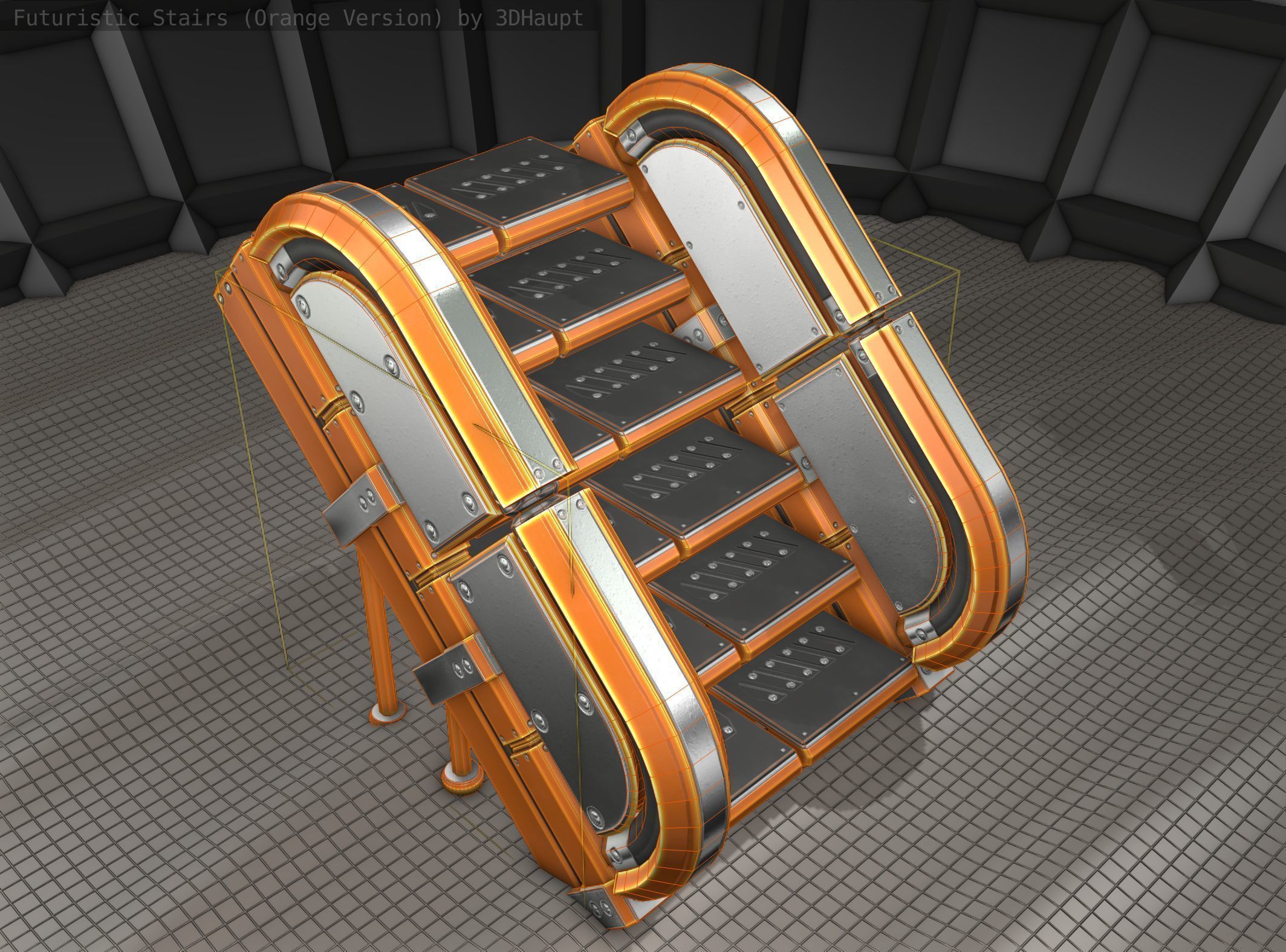 Sci-Fi Stairs - 32- Orange Version Low-poly 3D model_7