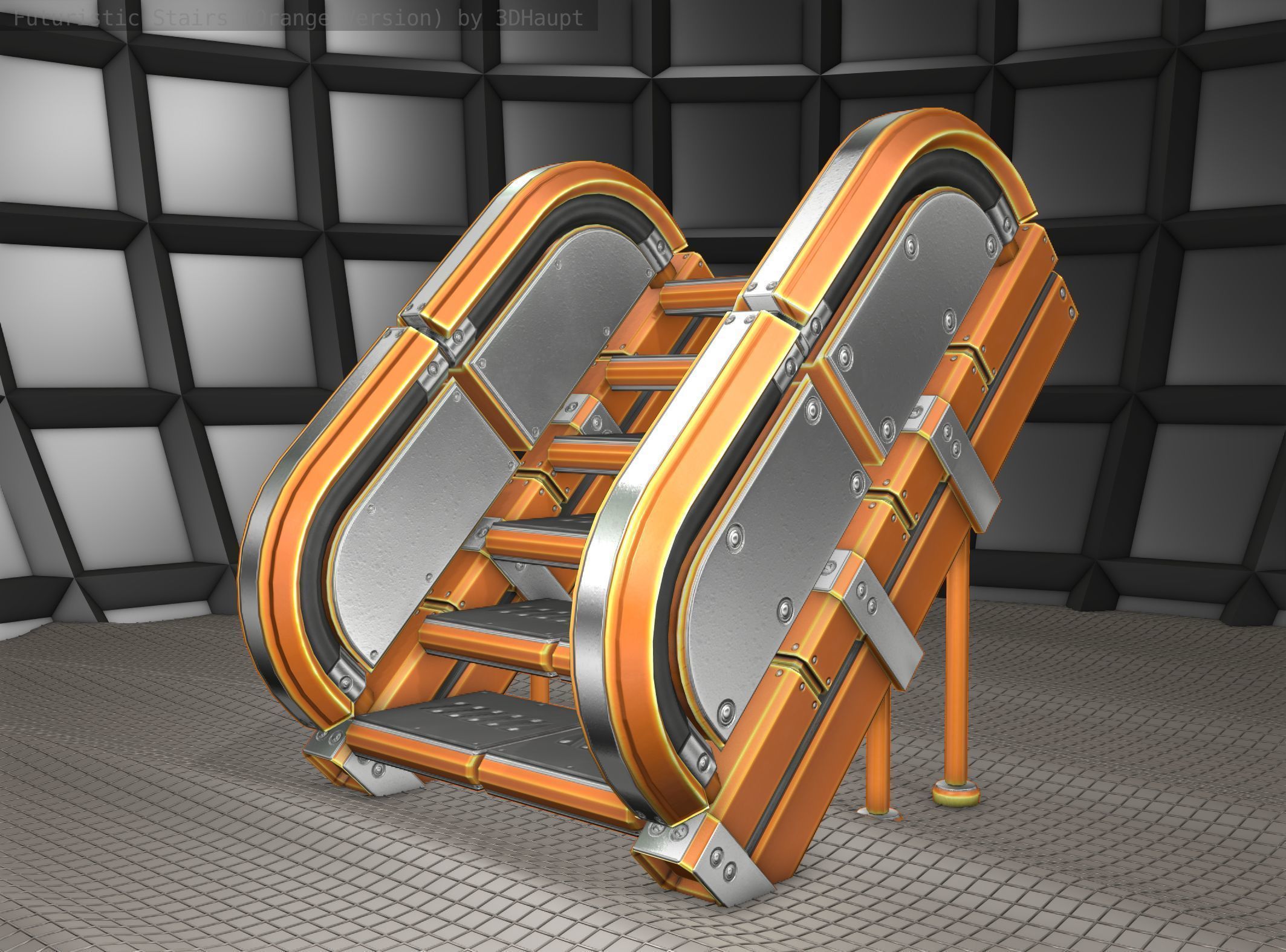 Sci-Fi Stairs - 32- Orange Version Low-poly 3D model_10