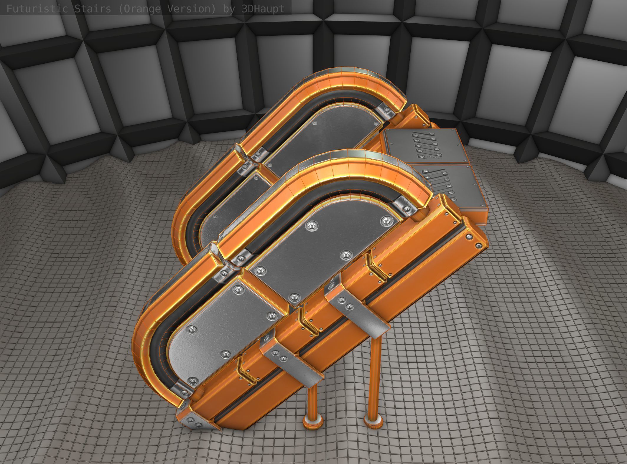 Sci-Fi Stairs - 32- Orange Version Low-poly 3D model_2