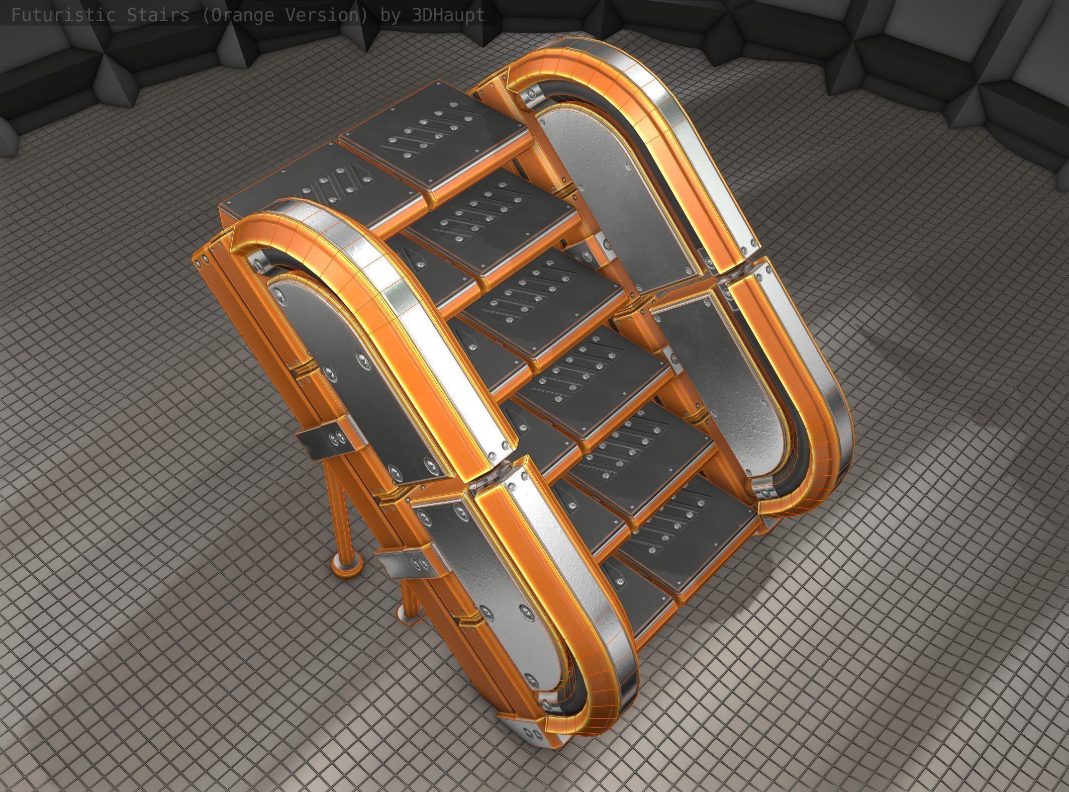 Sci-Fi Stairs - 32- Orange Version Low-poly 3D model_19