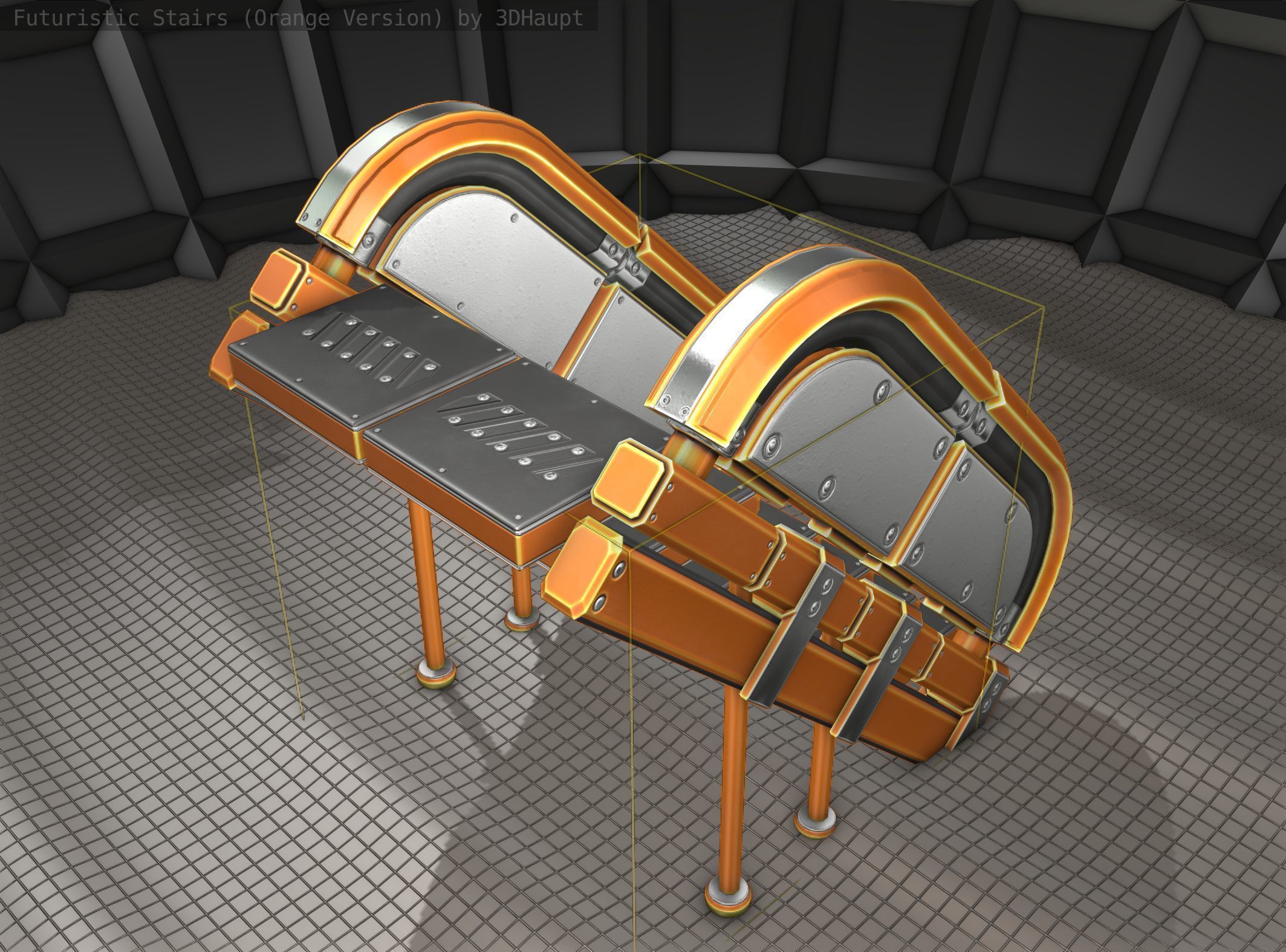 Sci-Fi Stairs - 32- Orange Version Low-poly 3D model_5