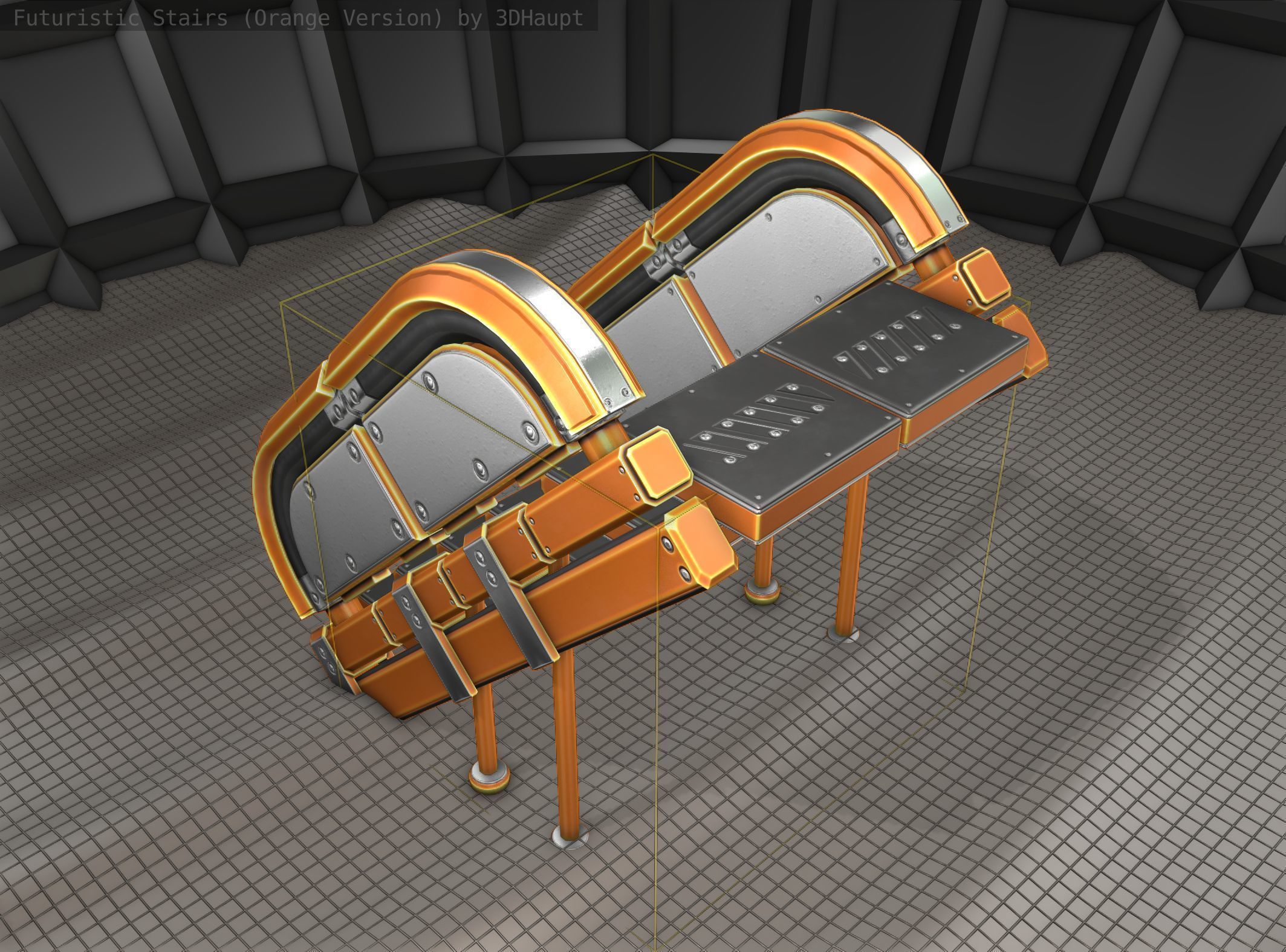 Sci-Fi Stairs - 32- Orange Version Low-poly 3D model_3